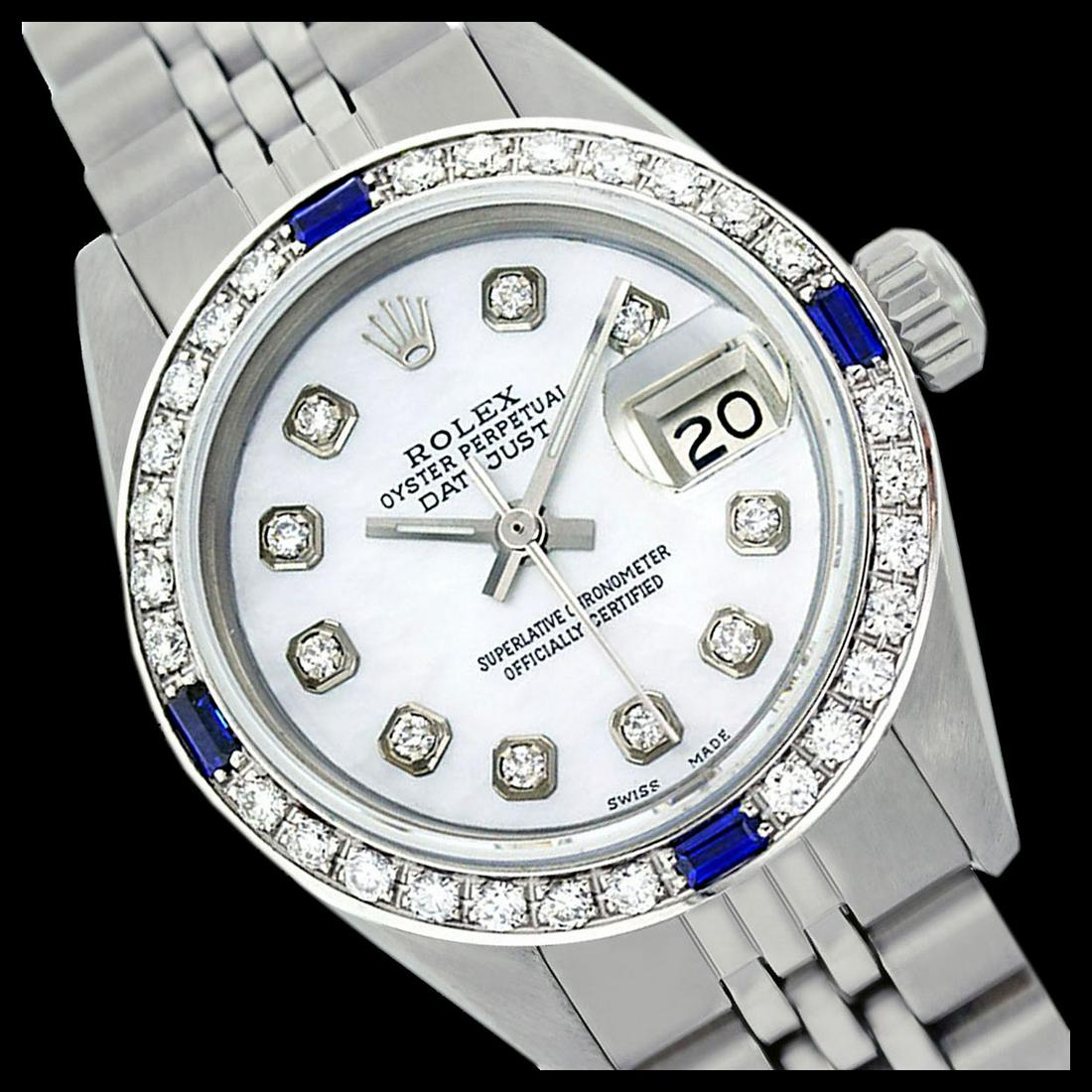 Rolex Ladies Stainless Steel, Diam Dial & Diam/Sapphire: REF-426H5W ---- Rolex Ladies Stainless Steel, Diam Dial & Diam/Sapphire Bezel, Sapphire Crystal This watch is in Excellent Condition. Newly serviced & Polished to Factory specifications. Prepetual, Se
