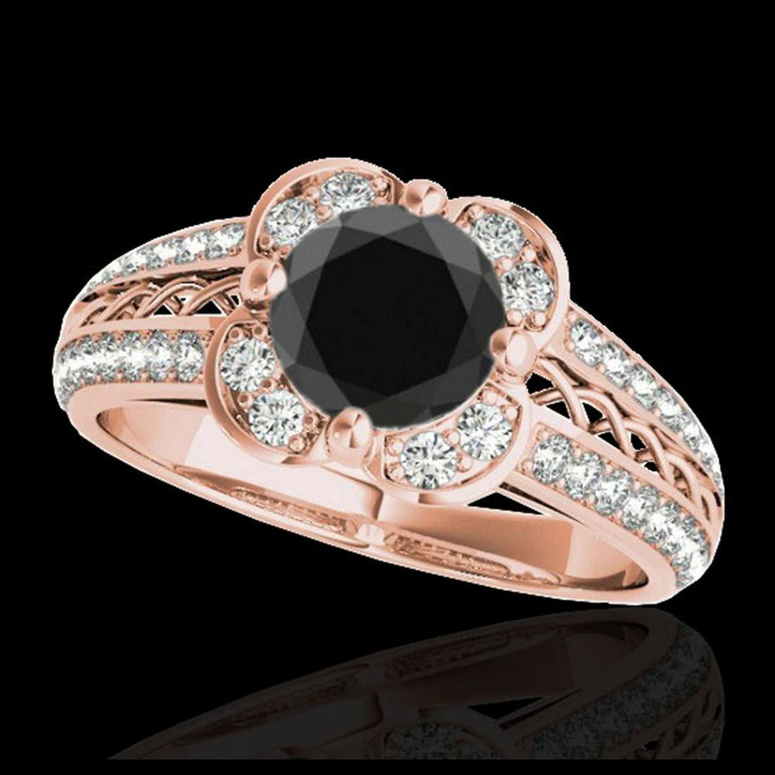 2.05 ctw VS Black Diamond Solitaire Halo Ring 10K Rose: REF-73M9F - SKU:34269 ---- 2.05 ctw VS Black Diamond Solitaire Halo Ring 10K Rose Gold Designer Brand Luxury Jewelry, made in the USA Suggested Retail Price: $6,500 Factory offers perfect factory sizi
