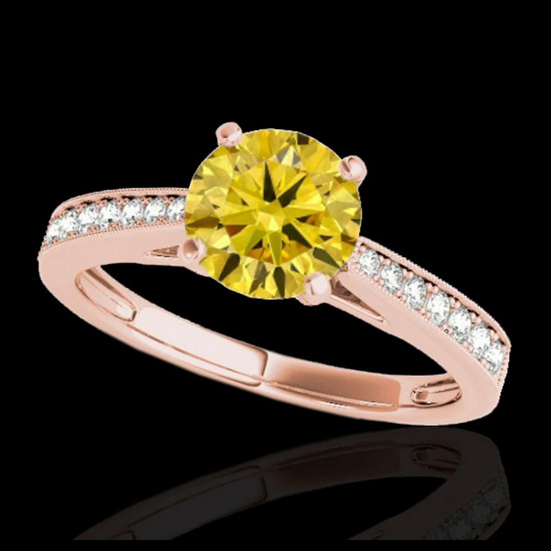 1.25 ctw SI/I Fancy Intense Yellow Diamond Ring 10K: REF-188K2W - SKU:35013 ---- 1.25 ctw SI/I Fancy Intense Yellow Diamond Ring 10K Rose Gold Designer Brand Luxury Jewelry, made in the USA Suggested Retail Price: $16,550 Factory offers perfect factory 