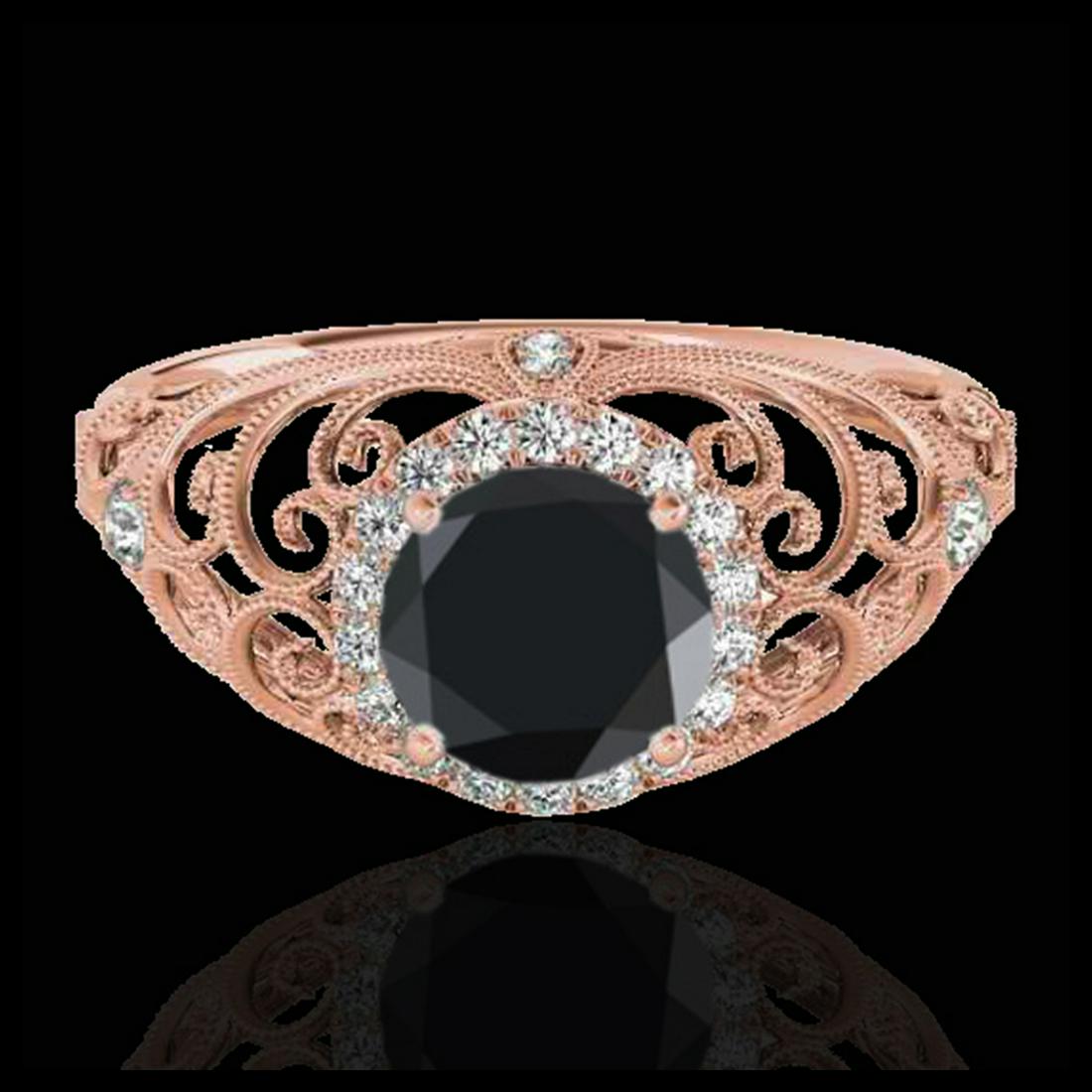1.22 ctw VS Black Diamond Solitaire Halo Ring 10K Rose: REF-49M9F - SKU:33782 ---- 1.22 ctw VS Black Diamond Solitaire Halo Ring 10K Rose Gold Designer Brand Luxury Jewelry, made in the USA Suggested Retail Price: $4,050 Factory offers perfect factory sizi