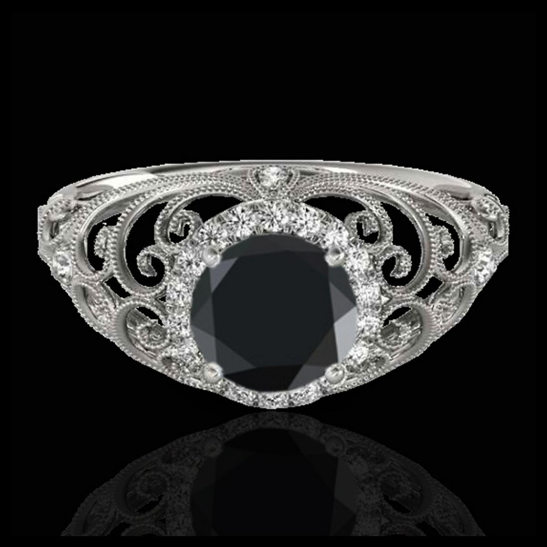 1.22 ctw VS Black Diamond Solitaire Halo Ring 10K White: REF-49W9H - SKU:33781 ---- 1.22 ctw VS Black Diamond Solitaire Halo Ring 10K White Gold Designer Brand Luxury Jewelry, made in the USA Suggested Retail Price: $4,050 Factory offers perfect factory siz