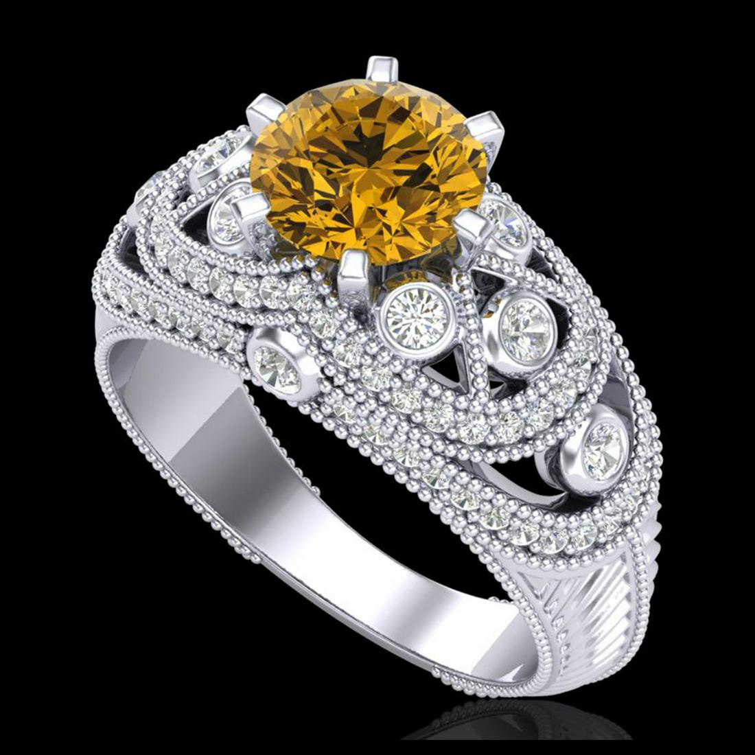 2 ctw Intense Yellow Diamond Art Deco Ring 18K White: REF-436W4H - SKU:37980 ---- 2 ctw Intense Yellow Diamond Art Deco Ring 18K White Gold Designer Brand Luxury Jewelry, made in the USA Suggested Retail Price: $26,400 Factory offers perfect factory sizi