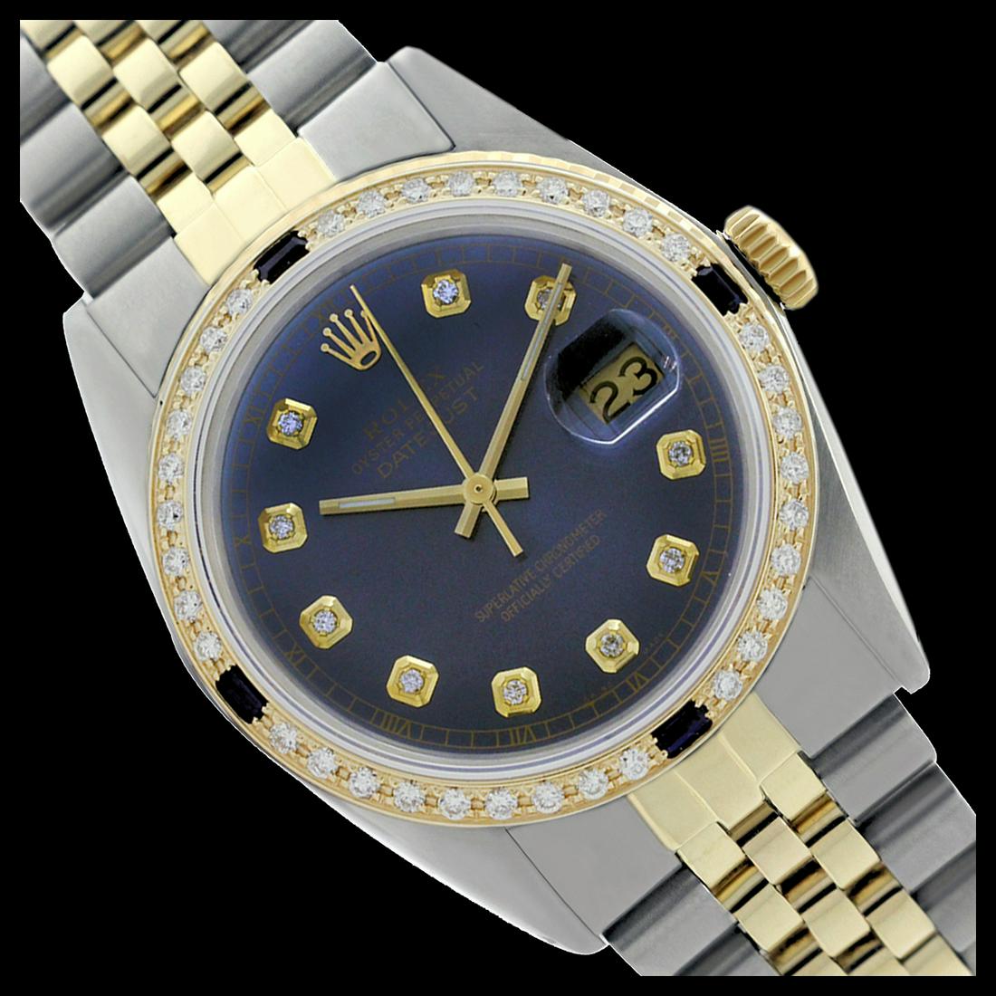 Rolex Men's Two Tone 14K Gold/SS, QuickSet, Diam Dial &: REF-557W3H ---- Rolex Men's Two Tone 14K Gold/ss, QuickSet, Diam Dial & Diam/Sapphire Bezel This watch is in Excellent Condition. Newly serviced & Polished to Factory specifications. Prepetual, Self-W