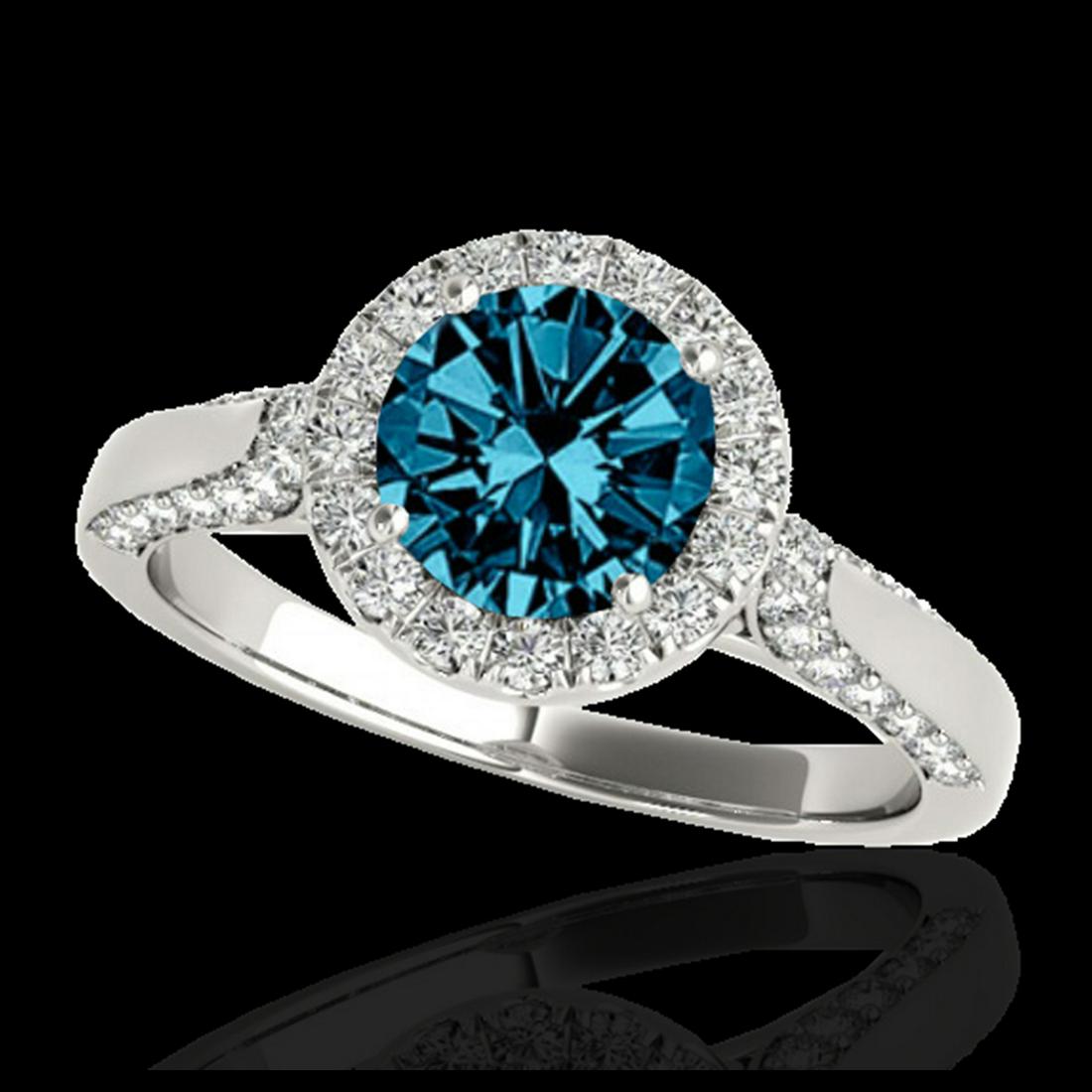 1.50 ctw SI Fancy Blue Diamond Solitaire Halo Ring 10K: REF-132W3H - SKU:33567 ---- 1.50 ctw SI Fancy Blue Diamond Solitaire Halo Ring 10K White Gold Designer Brand Luxury Jewelry, made in the USA Suggested Retail Price: $10,650 Factory offers perfect fact