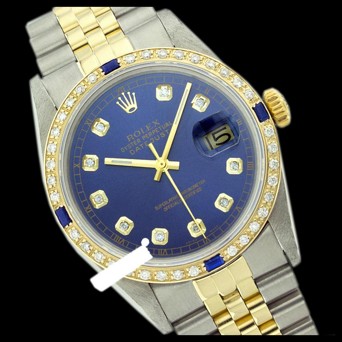 Rolex Men's Two Tone 14K Gold/SS, QuickSet, Diam Dial &: REF-557T4K ---- Rolex Men's Two Tone 14K Gold/ss, QuickSet, Diam Dial & Diam/Sapphire Bezel This watch is in Excellent Condition. Newly serviced & Polished to Factory specifications. Prepetual, Self-W
