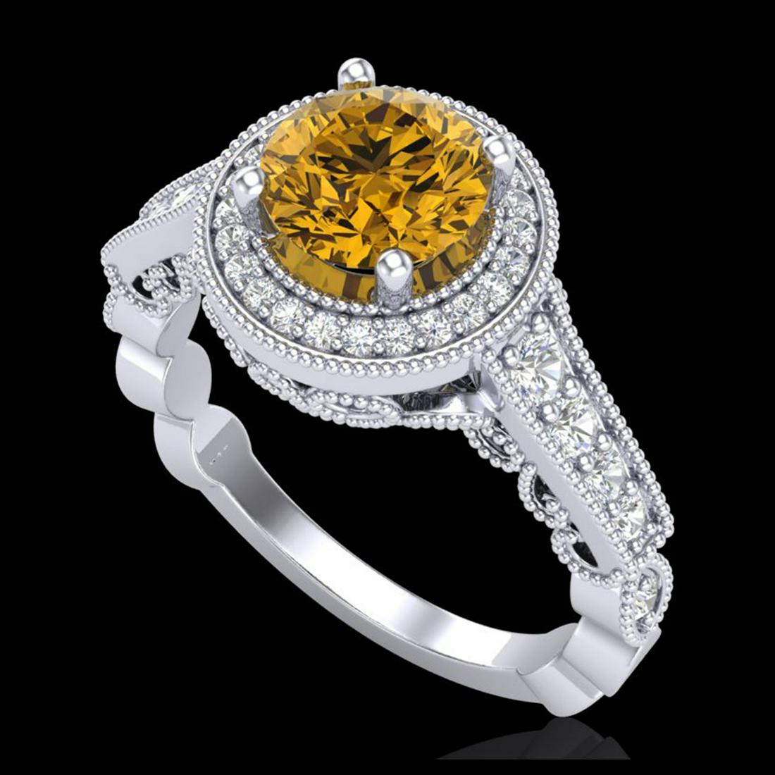 1.91 ctw Intense Fancy Yellow Diamond Art Deco Ring 18K: REF-263R6K - SKU:37686 ---- 1.91 ctw Intense Fancy Yellow Diamond Art Deco Ring 18K White Gold Designer Brand Luxury Jewelry, made in the USA Suggested Retail Price: $15,950 Factory offers perfect fac