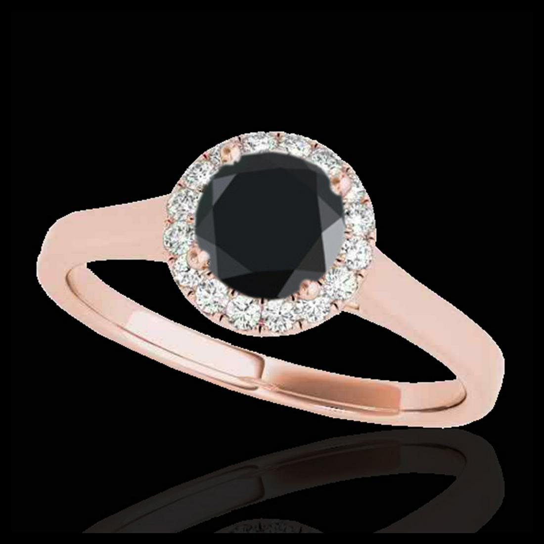 1.11 ctw VS Black Diamond Solitaire Halo Ring 10K Rose: REF-39V5Y - SKU:33818 ---- 1.11 ctw VS Black Diamond Solitaire Halo Ring 10K Rose Gold Designer Brand Luxury Jewelry, made in the USA Suggested Retail Price: $3,200 Factory offers perfect factory sizi