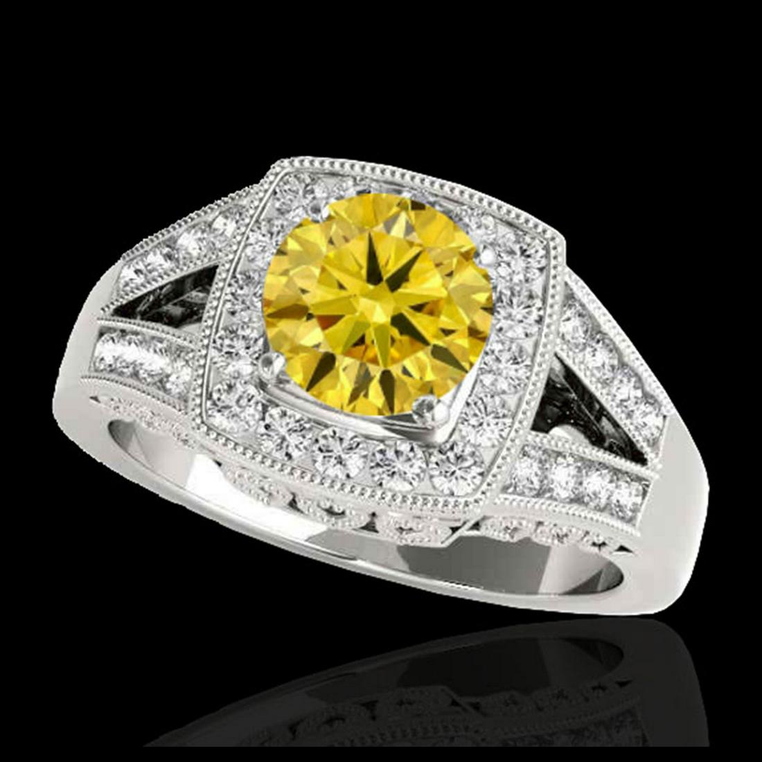1.65 ctw SI/I Fancy Intense Yellow Diamond Ring 10K: REF-270K2W - SKU:34466 ---- 1.65 ctw SI/I Fancy Intense Yellow Diamond Ring 10K White Gold Designer Brand Luxury Jewelry, made in the USA Suggested Retail Price: $21,800 Factory offers perfect factory