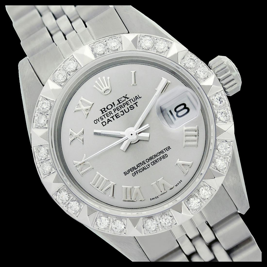 Rolex Men's Stainless Steel, QuickSet, Roman Dial with: REF-509Y7X ---- Rolex Men's Stainless Steel, QuickSet, Roman Dial with Pyrimid Diam Bezel This watch is in Excellent Condition. Newly serviced & Polished to Factory specifications. Prepetual, Self-Win