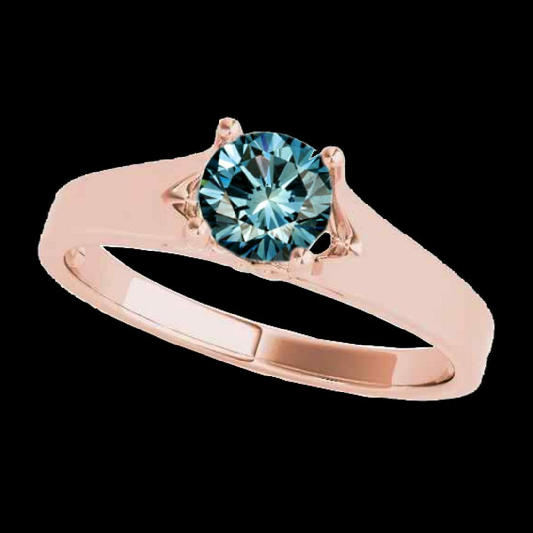 1 ctw SI Fancy Blue Diamond Solitaire Ring 10K Rose: REF-120H2M - SKU:35161 ---- 1 ctw SI Fancy Blue Diamond Solitaire Ring 10K Rose Gold Designer Brand Luxury Jewelry, made in the USA Suggested Retail Price: $10,550 Factory offers perfect factory sizin
