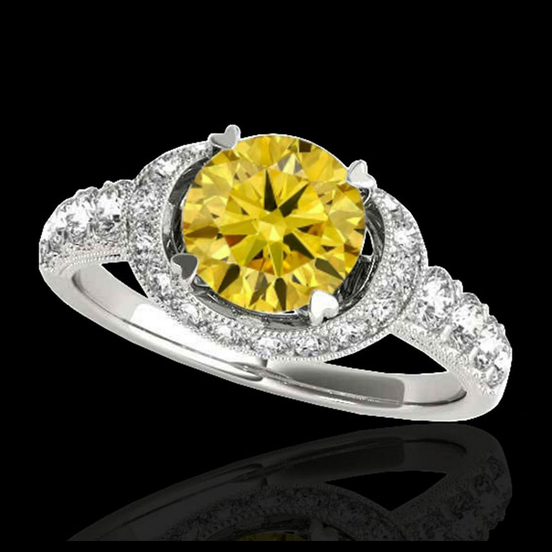 1.75 ctw SI/I Fancy Intense Yellow Diamond Ring 10K: REF-135K2W - SKU:34457 ---- 1.75 ctw SI/I Fancy Intense Yellow Diamond Ring 10K White Gold Designer Brand Luxury Jewelry, made in the USA Suggested Retail Price: $11,900 Factory offers perfect factory