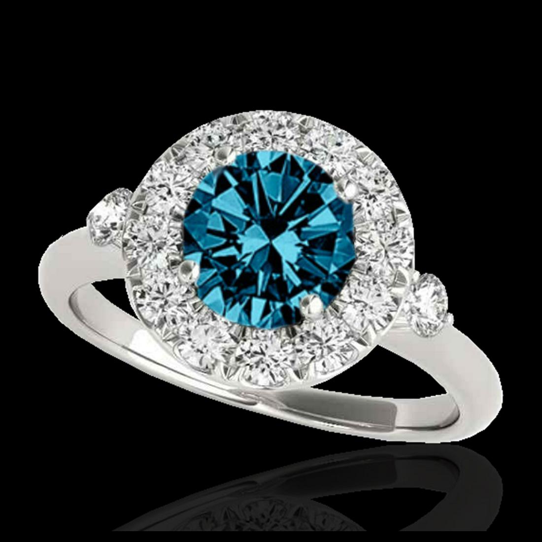 1.50 ctw SI Fancy Blue Diamond Solitaire Halo Ring 10K: REF-129X5R - SKU:33459 ---- 1.50 ctw SI Fancy Blue Diamond Solitaire Halo Ring 10K White Gold Designer Brand Luxury Jewelry, made in the USA Suggested Retail Price: $10,450 Factory offers perfect fact