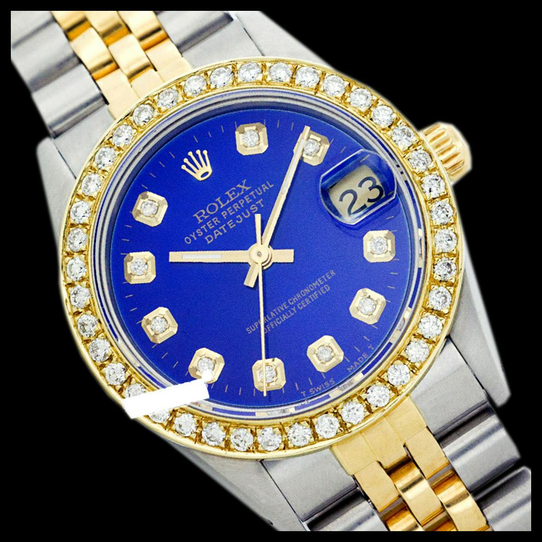 Rolex Ladies Two Tone 14K Gold/ss, Diamond Dial &: REF-434M3F ---- Rolex Ladies Two Tone 14K Gold/ss, Diamond Dial & Diamond Bezel, Sapphire Crystal This watch is in Excellent Condition. Newly serviced & Polished to Factory specifications. Prepetual, 
