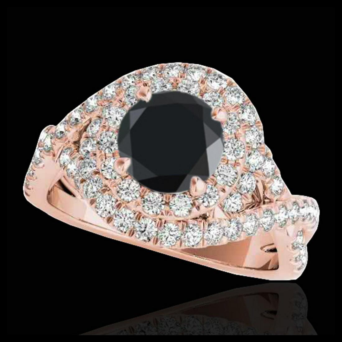 1.75 ctw VS Black Diamond Solitaire Halo Ring 10K Rose: REF-70Y6X - SKU:33868 ---- 1.75 ctw VS Black Diamond Solitaire Halo Ring 10K Rose Gold Designer Brand Luxury Jewelry, made in the USA Suggested Retail Price: $6,200 Factory offers perfect factory sizi