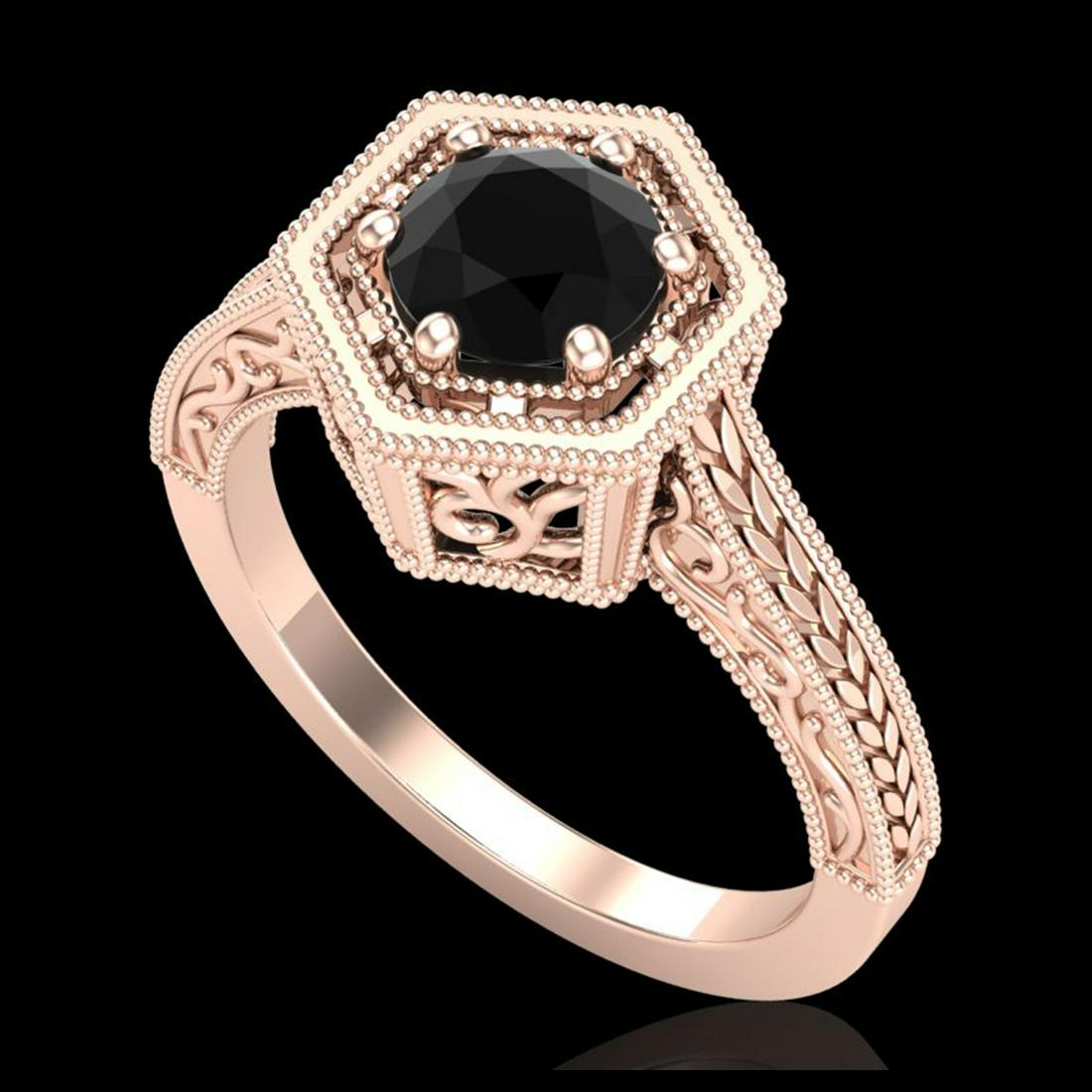 0.77 ctw Fancy Black Diamond Art Deco Ring 18K Rose: REF-68H2M - SKU:37500 ---- 0.77 ctw Fancy Black Diamond Art Deco Ring 18K Rose Gold Designer Brand Luxury Jewelry, made in the USA Suggested Retail Price: $4,150 Factory offers perfect factory sizing,