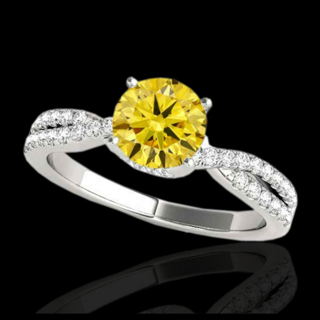 1.30 ctw SI/I Fancy Intense Yellow Diamond Ring 10K: REF-130W9H - SKU:35280 ---- 1.30 ctw SI/I Fancy Intense Yellow Diamond Ring 10K White Gold Designer Brand Luxury Jewelry, made in the USA Suggested Retail Price: $11,500 Factory offers perfect factory