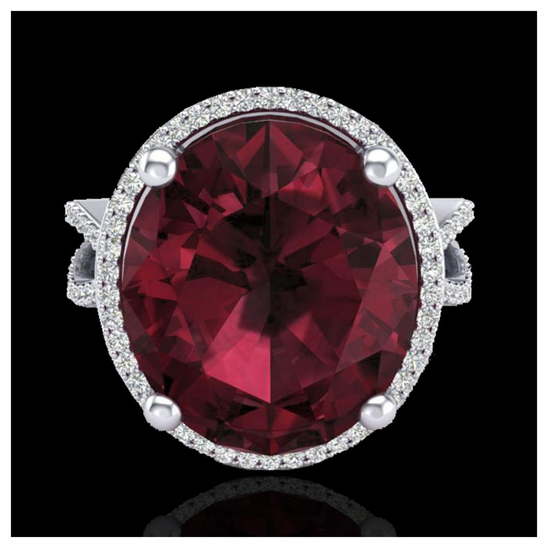 10 ctw Garnet & VS/SI Diamond Ring 18K White Gold -: REF-80Y2X - SKU:20963 ---- 10 ctw Garnet & VS/SI Diamond Ring 18K White Gold Designer Brand Luxury Jewelry, made in the USA Suggested Retail Price: $5,300 Factory offers perfect factory sizing, for al