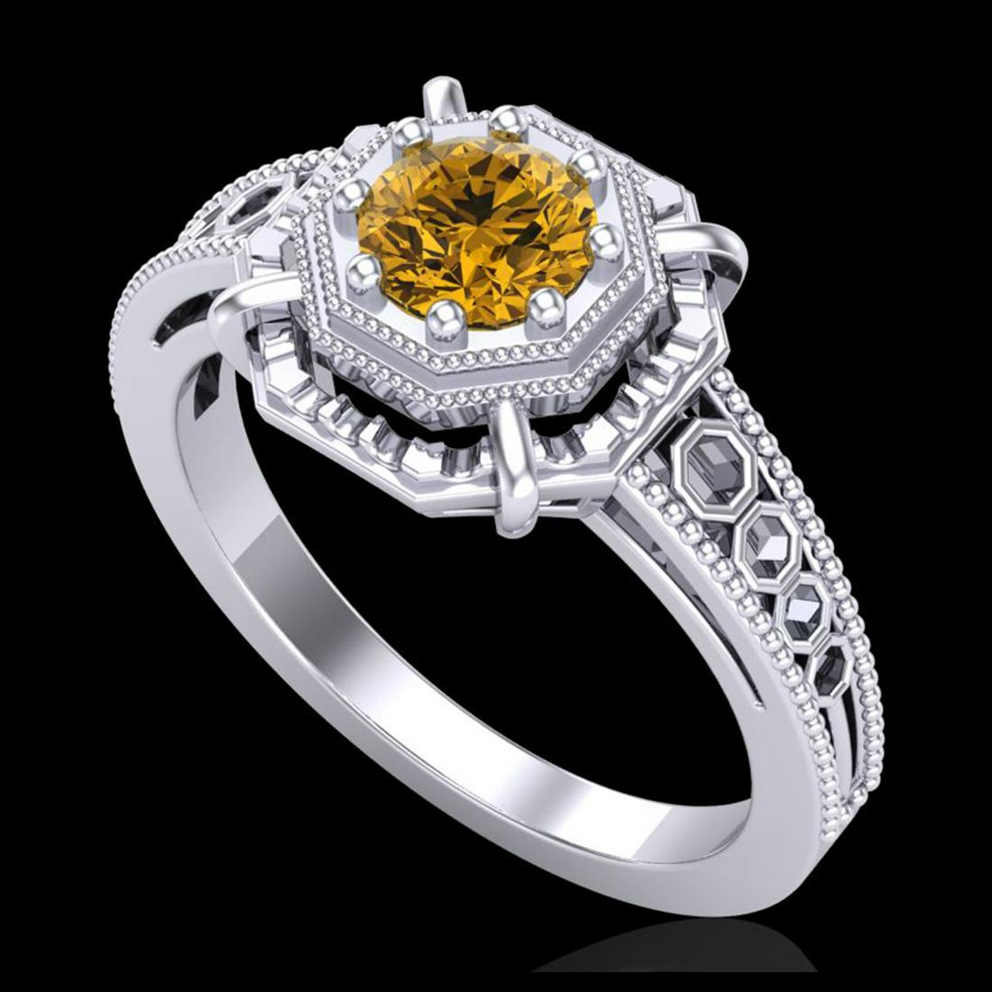 0.53 ctw Intense Fancy Yellow Diamond Art Deco Ring 18K: REF-145V5Y - SKU:37441 ---- 0.53 ctw Intense Fancy Yellow Diamond Art Deco Ring 18K White Gold Designer Brand Luxury Jewelry, made in the USA Suggested Retail Price: $8,800 Factory offers perfect fact