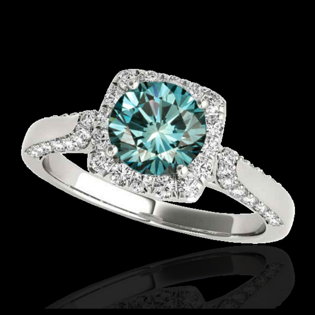 1.50 ctw SI Fancy Blue Diamond Solitaire Halo Ring 10K: REF-132M3F - SKU:33369 ---- 1.50 ctw SI Fancy Blue Diamond Solitaire Halo Ring 10K White Gold Designer Brand Luxury Jewelry, made in the USA Suggested Retail Price: $10,650 Factory offers perfect fact