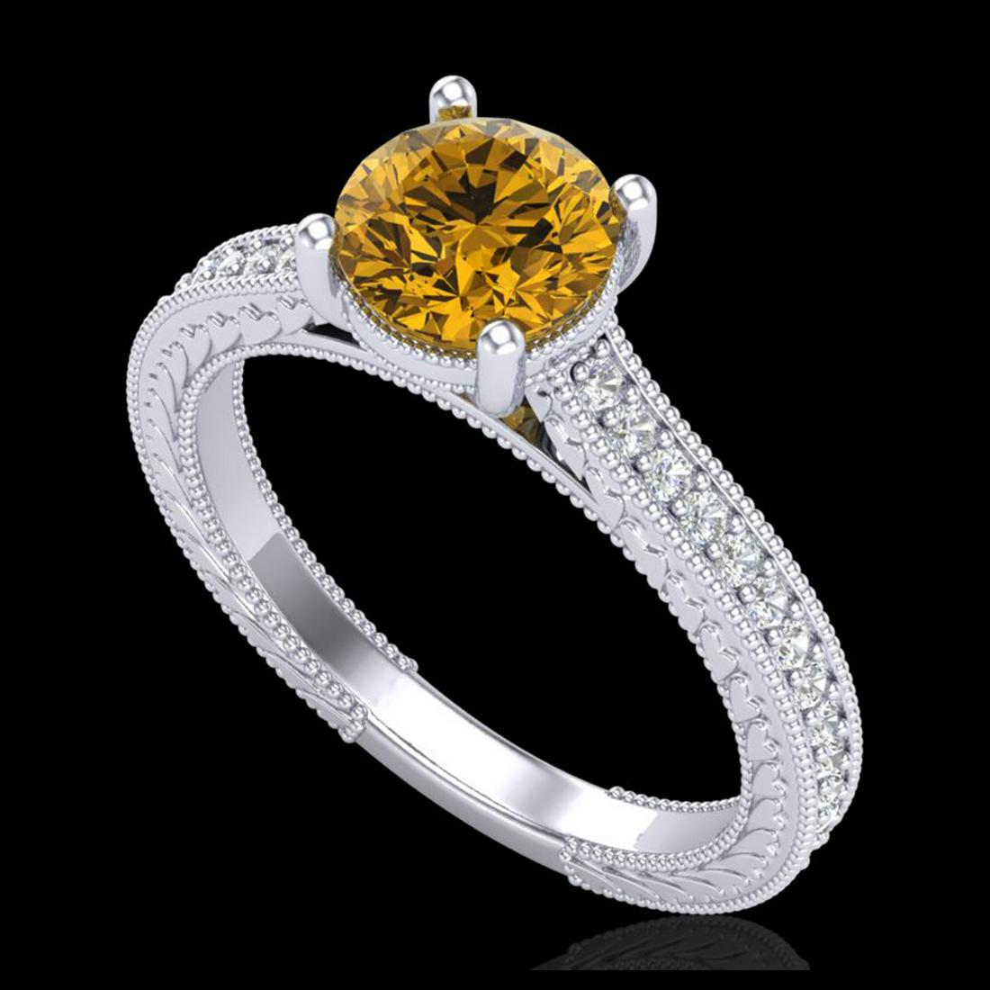 1.45 ctw Intense Fancy Yellow Diamond Art Deco Ring 18K: REF-290A9V - SKU:37756 ---- 1.45 ctw Intense Fancy Yellow Diamond Art Deco Ring 18K White Gold Designer Brand Luxury Jewelry, made in the USA Suggested Retail Price: $19,200 Factory offers perfect fac
