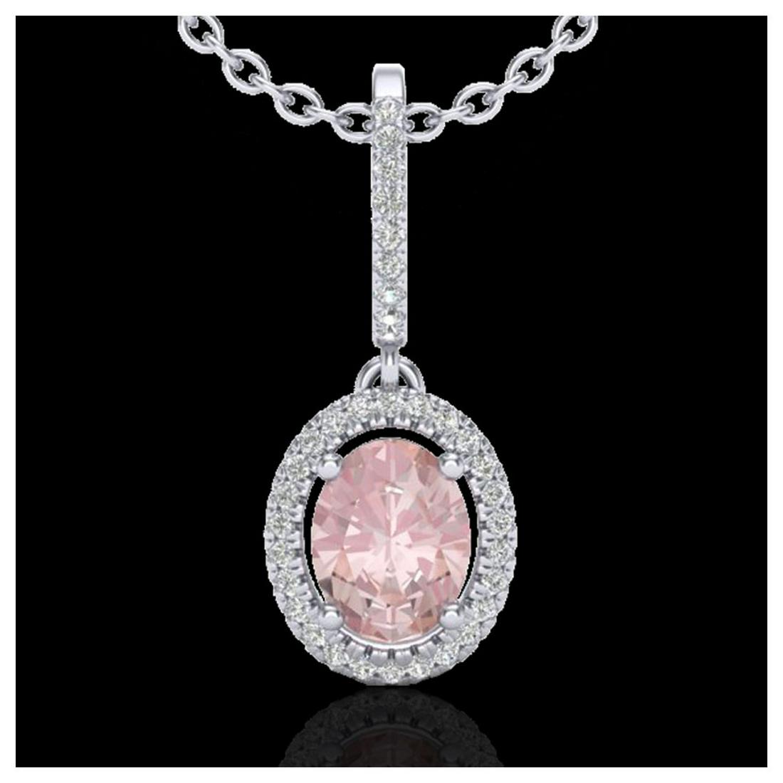 1.60 ctw Morganite & VS/SI Diamond Necklace Halo 18K: REF-73M3F - SKU:20664 ---- 1.60 ctw Morganite & VS/SI Diamond Necklace Halo 18K White Gold Designer Brand Luxury Jewelry, made in the USA Suggested Retail Price: $4,850 Factory offers perfect factory 
