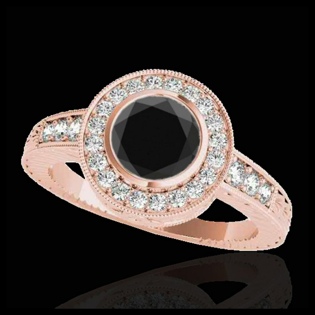 1.50 ctw VS Black Diamond Solitaire Halo Ring 10K Rose: REF-54R5K - SKU:33895 ---- 1.50 ctw VS Black Diamond Solitaire Halo Ring 10K Rose Gold Designer Brand Luxury Jewelry, made in the USA Suggested Retail Price: $4,400 Factory offers perfect factory sizi