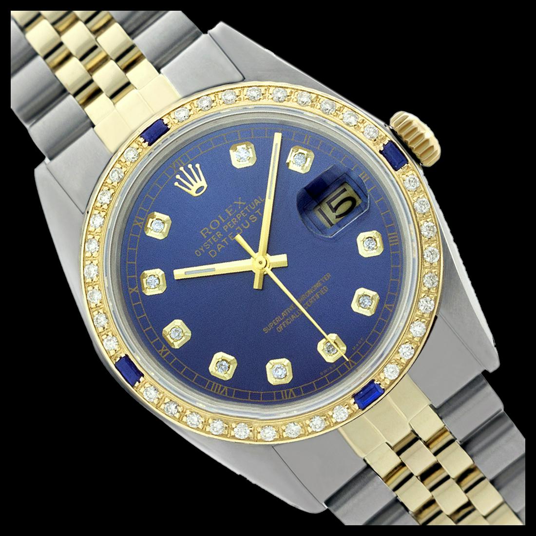 Rolex Men's Two Tone, QuickSet, Diam Dial &: REF-557M4F ---- Rolex Men's Two Tone, QuickSet, Diam Dial & Diam/Sapphire Bezel This watch is in Excellent Condition. Newly serviced & Polished to Factory specifications. Prepetual, Self-Winding movem