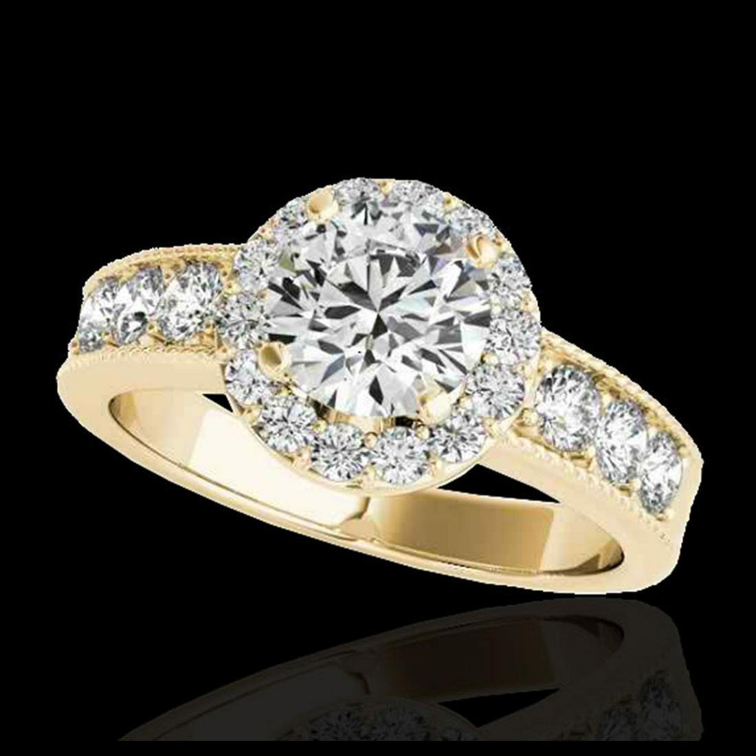 2.1 ctw H-SI/I Diamond Solitaire Halo Ring 10K Yellow: REF-231M2F - SKU:34542 ---- 2.1 ctw H-SI/I Diamond Solitaire Halo Ring 10K Yellow Gold Designer Brand Luxury Jewelry, made in the USA Suggested Retail Price: $18,650 Factory offers perfect factory siz