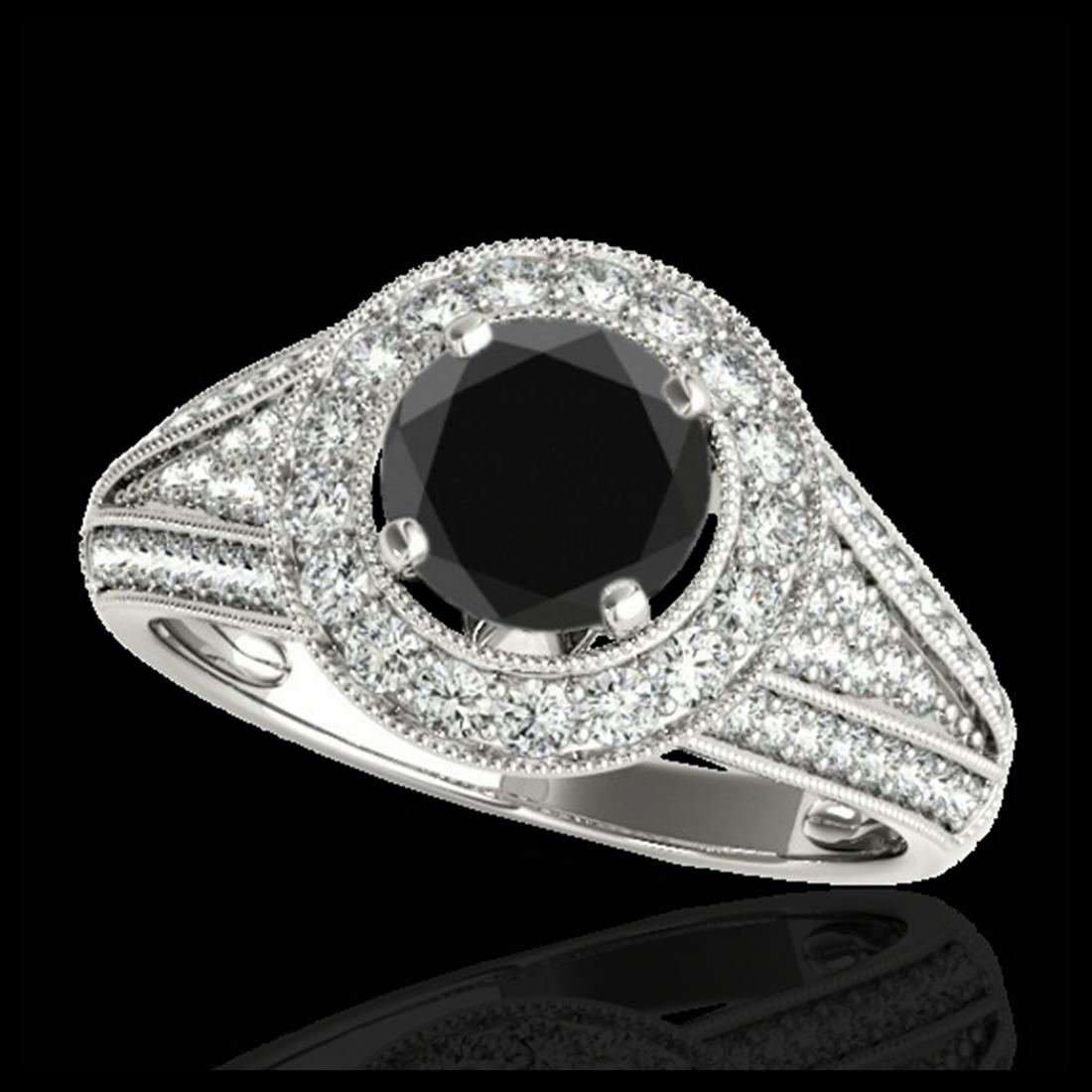 1.70 ctw VS Black Diamond Solitaire Halo Ring 10K White: REF-81F8N - SKU:33970 ---- 1.70 ctw VS Black Diamond Solitaire Halo Ring 10K White Gold Designer Brand Luxury Jewelry, made in the USA Suggested Retail Price: $7,200 Factory offers perfect factory siz