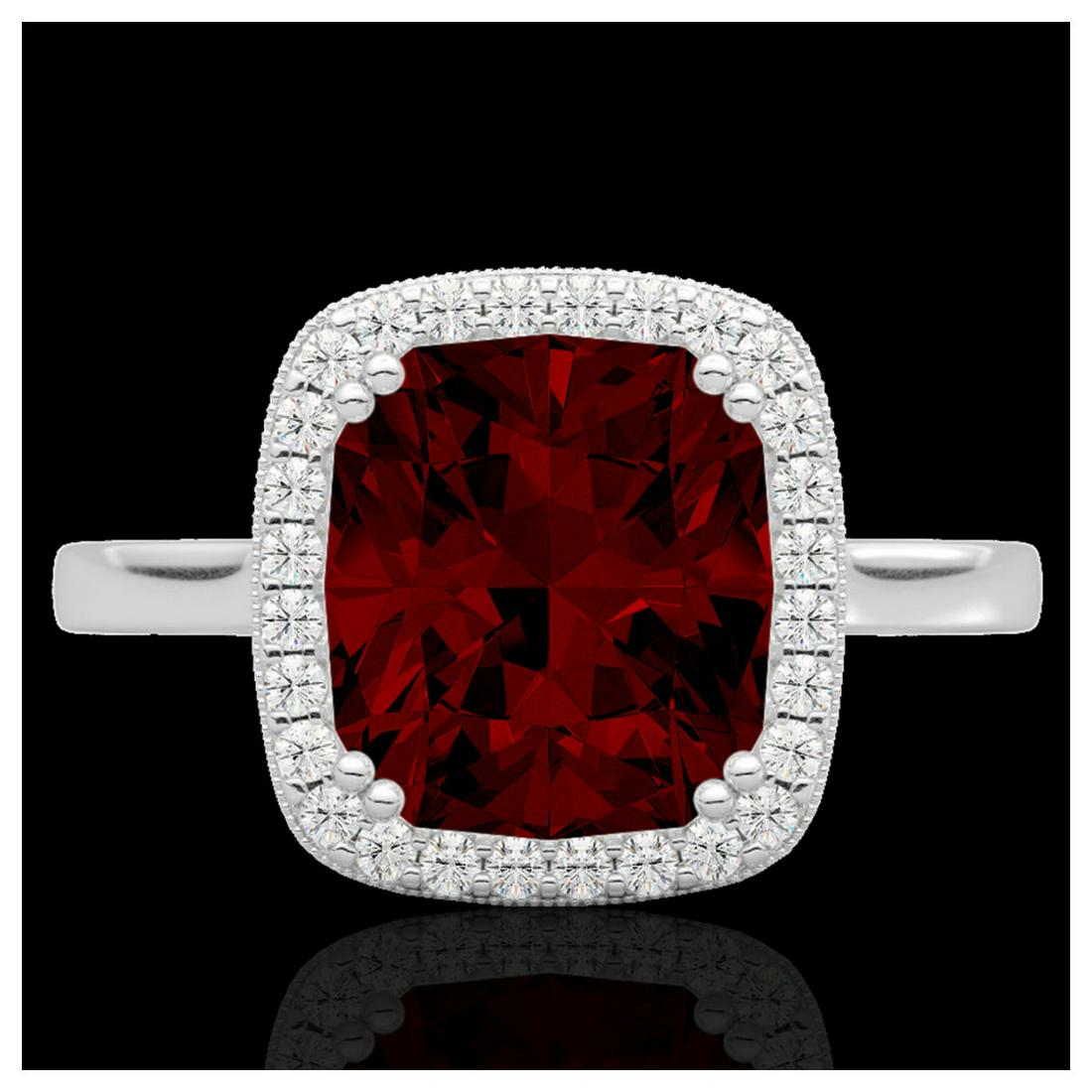 3 ctw Garnet & VS/SI Diamond Ring 18K White Gold -: REF-48K5W - SKU:22843 ---- 3 ctw Garnet & VS/SI Diamond Ring 18K White Gold Designer Brand Luxury Jewelry, made in the USA Suggested Retail Price: $3,200 Factory offers perfect factory sizing, for all
