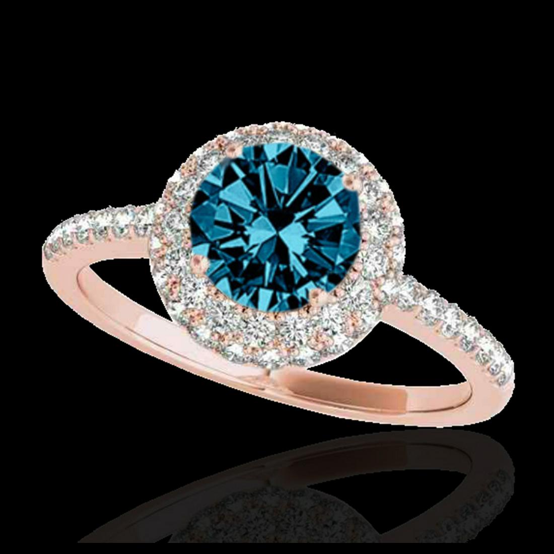 1.60 ctw SI Fancy Blue Diamond Solitaire Halo Ring 10K: REF-126A8V - SKU:33676 ---- 1.60 ctw SI Fancy Blue Diamond Solitaire Halo Ring 10K Rose Gold Designer Brand Luxury Jewelry, made in the USA Suggested Retail Price: $10,250 Factory offers perfect facto