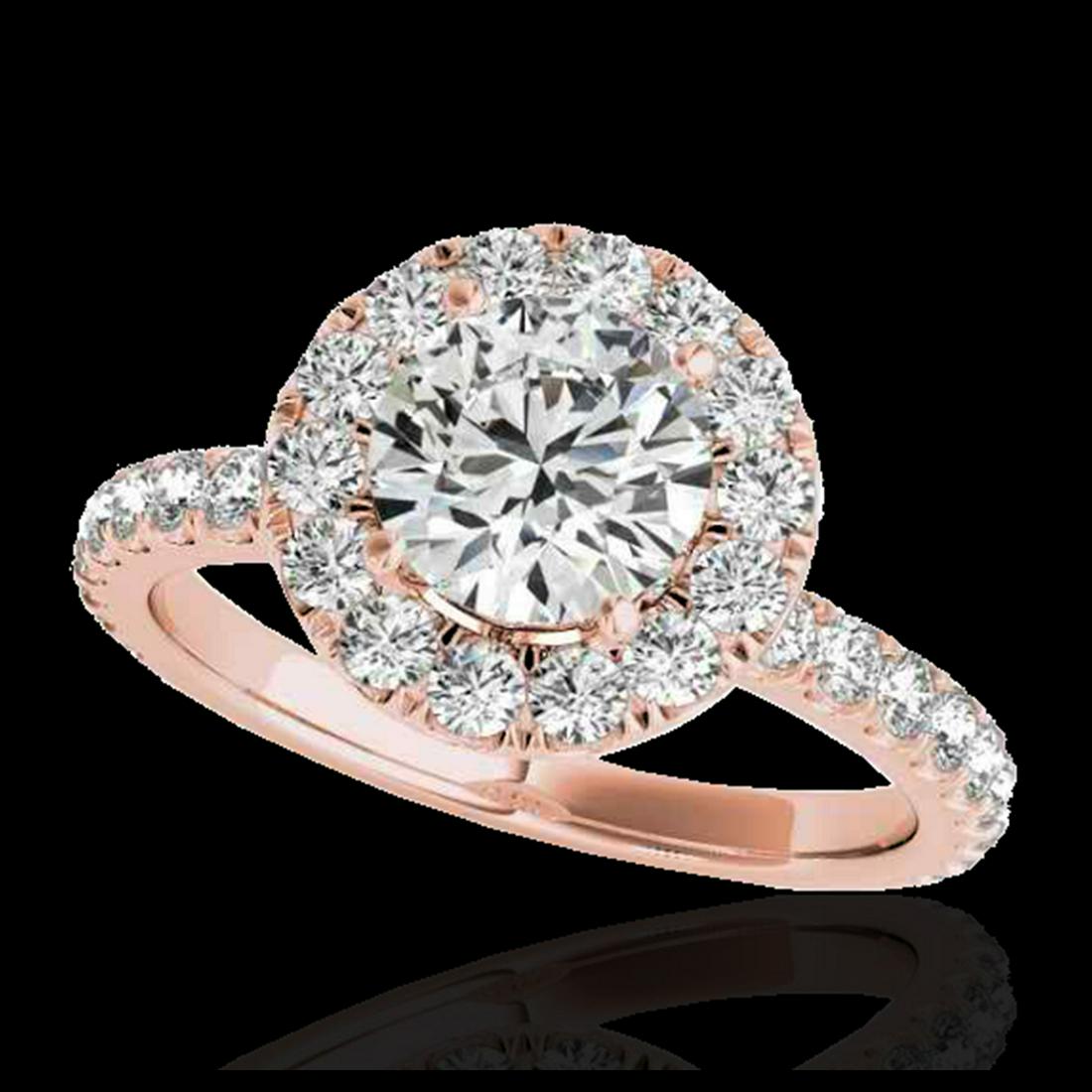 1.75 ctw H-SI/I Diamond Solitaire Halo Ring 10K Rose: REF-135Y2X - SKU:33437 ---- 1.75 ctw H-SI/I Diamond Solitaire Halo Ring 10K Rose Gold Designer Brand Luxury Jewelry, made in the USA Suggested Retail Price: $10,900 Factory offers perfect factory sizi
