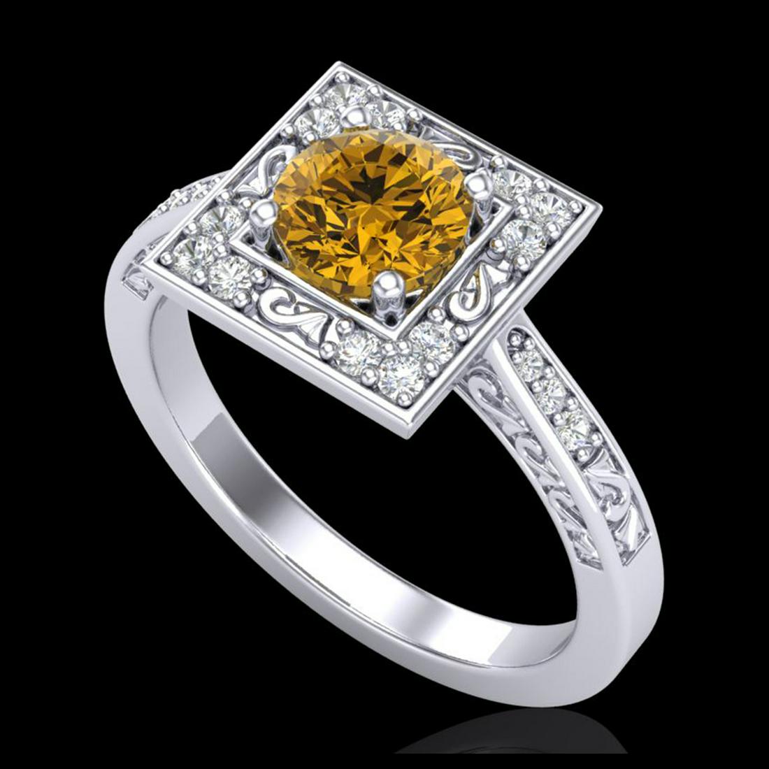 1.10 ctw Intense Fancy Yellow Diamond Art Deco Ring 18K: REF-169X3R - SKU:38155 ---- 1.10 ctw Intense Fancy Yellow Diamond Art Deco Ring 18K White Gold Designer Brand Luxury Jewelry, made in the USA Suggested Retail Price: $11,150 Factory offers perfect fac