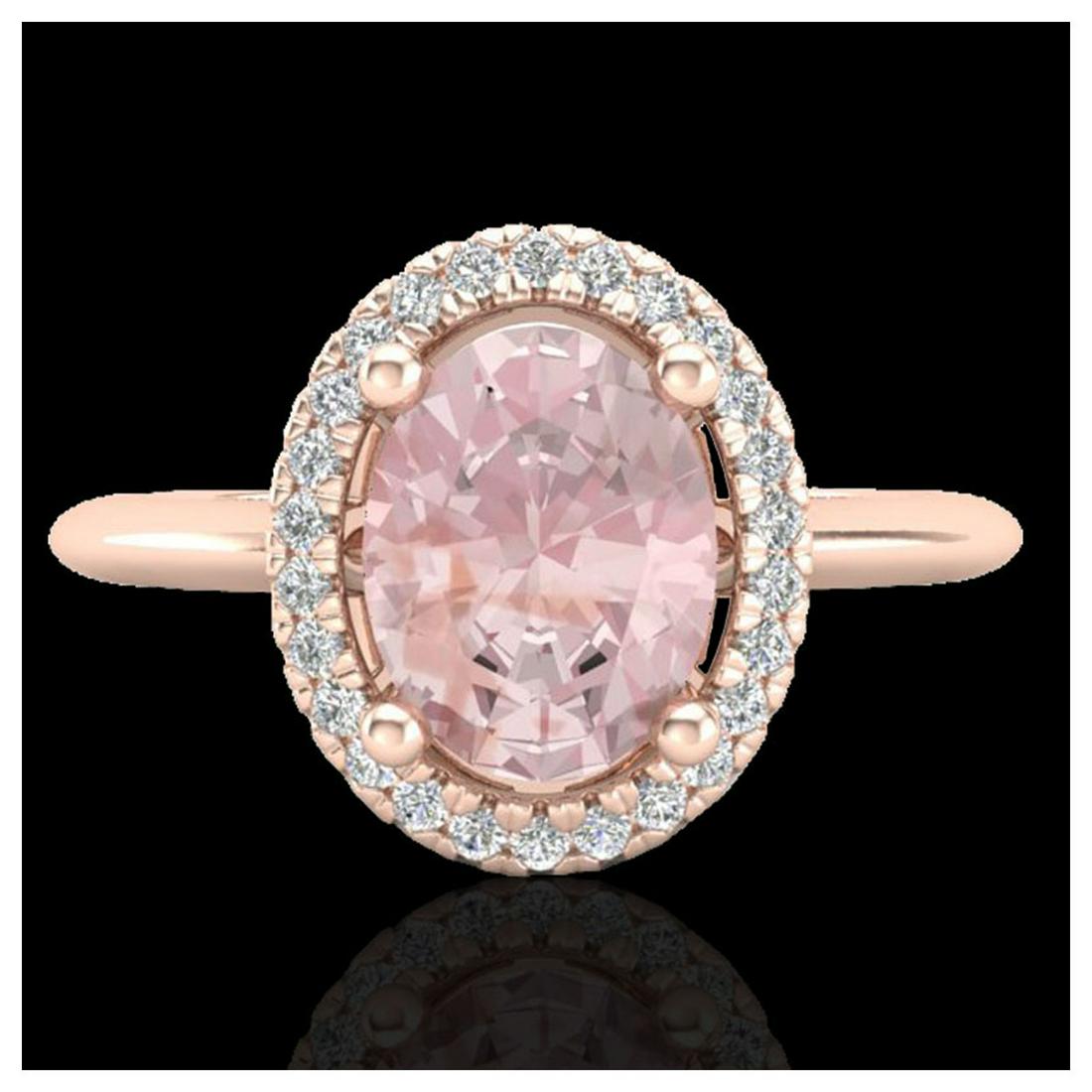 1.50 ctw Morganite & VS/SI Diamond Ring Halo 14K Rose: REF-50A4V - SKU:21014 ---- 1.50 ctw Morganite & VS/SI Diamond Ring Halo 14K Rose Gold Designer Brand Luxury Jewelry, made in the USA Suggested Retail Price: $3,300 Factory offers perfect factory sizin