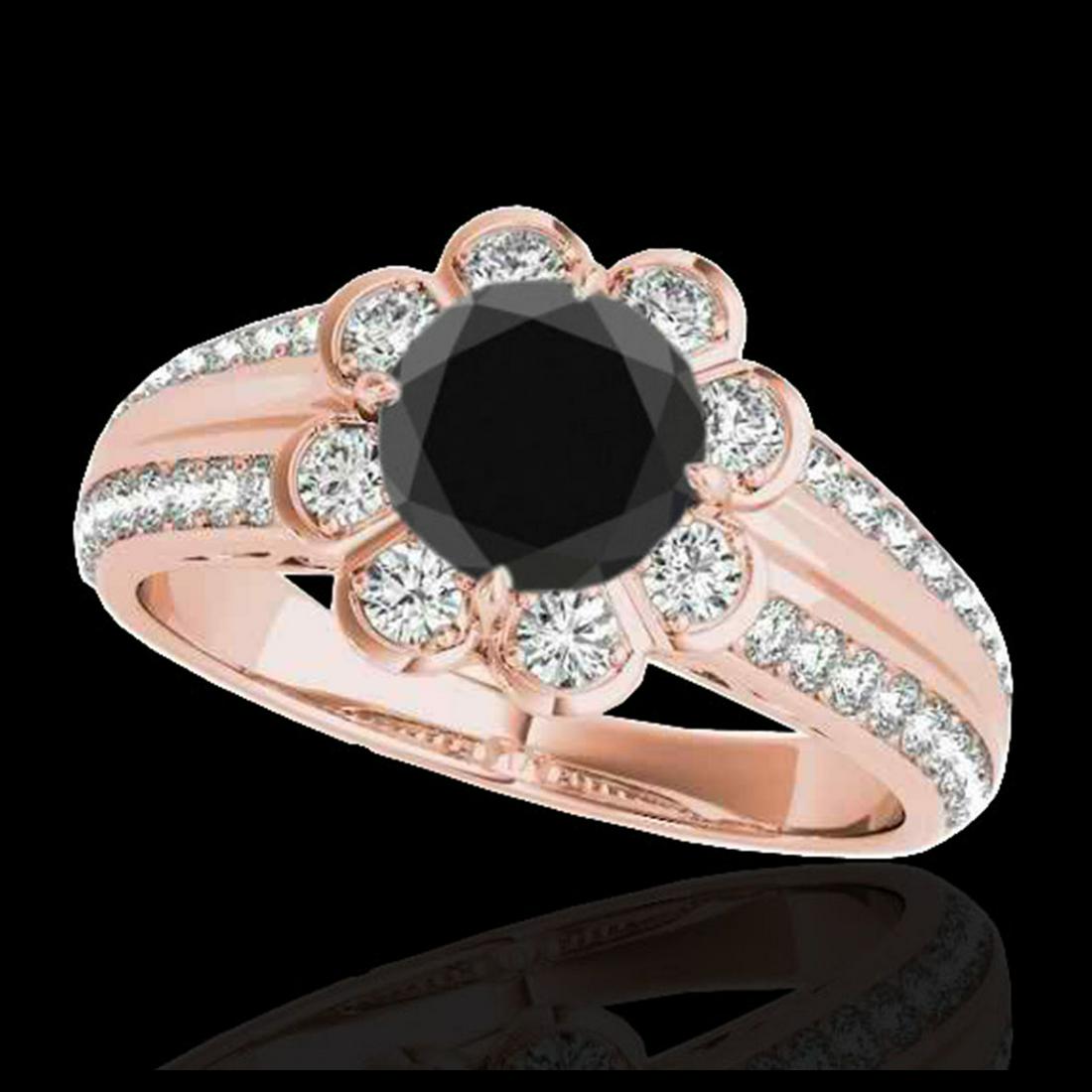 1.50 ctw VS Black Diamond Solitaire Halo Ring 10K Rose: REF-57Y3X - SKU:34472 ---- 1.50 ctw VS Black Diamond Solitaire Halo Ring 10K Rose Gold Designer Brand Luxury Jewelry, made in the USA Suggested Retail Price: $4,600 Factory offers perfect factory sizi