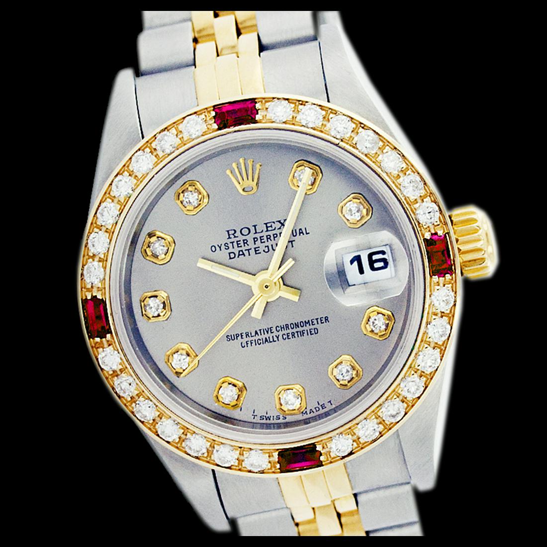 Rolex Men's Two Tone 14K Gold/SS, QuickSet, Diam Dial &: REF-557K5T ---- Rolex Men's Two Tone 14K Gold/ss, QuickSet, Diam Dial & Diam/Ruby BezelThis watch is in Excellent Condition.Newly serviced & Polished to Factory specifications. Prepetual, Self-Winding