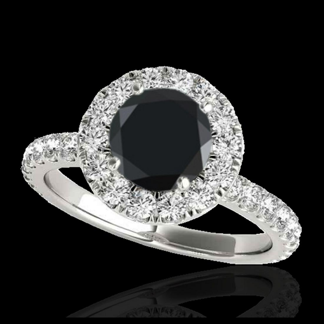 1.75 ctw VS Black Diamond Solitaire Halo Ring 10K White: REF-62Y3X - SKU:33439 ---- 1.75 ctw VS Black Diamond Solitaire Halo Ring 10K White Gold Designer Brand Luxury Jewelry, made in the USA Suggested Retail Price: $5,000 Factory offers perfect factory siz