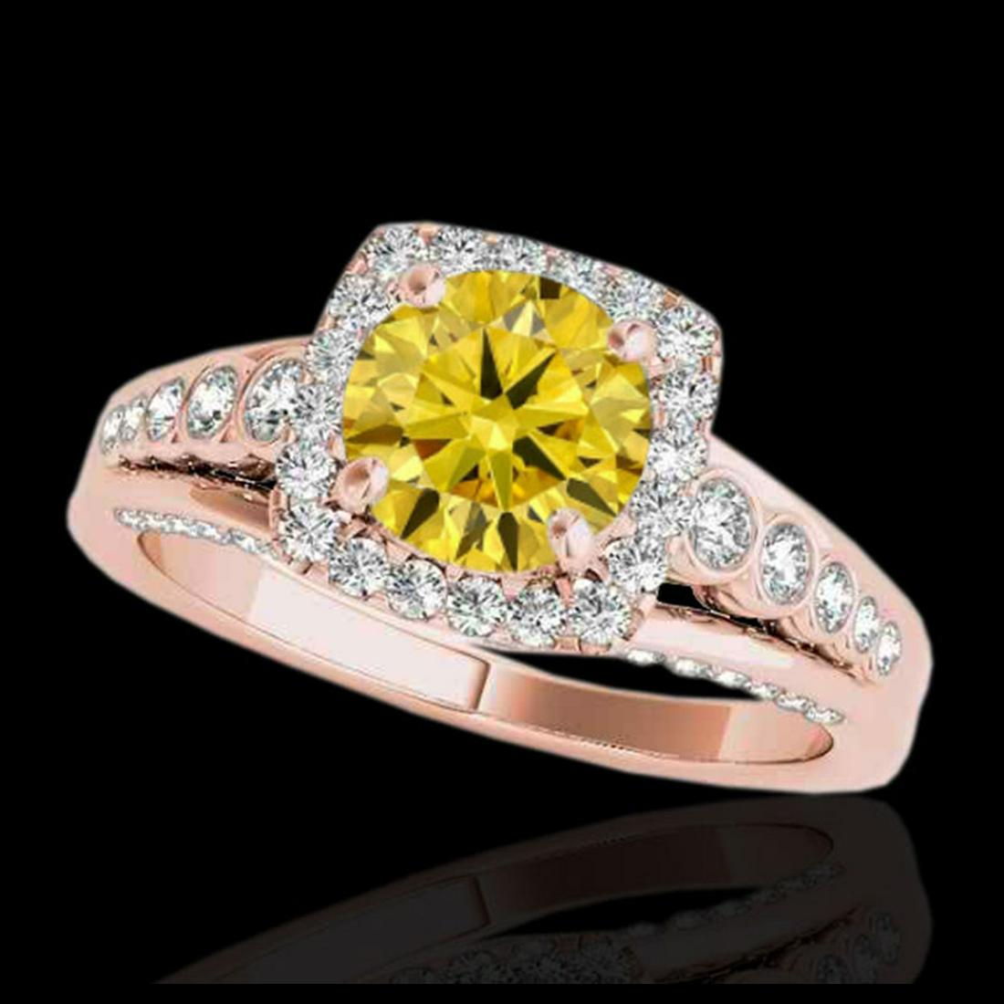 2 ctw SI/I Fancy Intense Yellow Diamond Halo Ring 10K: REF-231Y8X - SKU:34327 ---- 2 ctw SI/I Fancy Intense Yellow Diamond Halo Ring 10K Rose Gold Designer Brand Luxury Jewelry, made in the USA Suggested Retail Price: $18,700 Factory offers perfect factor