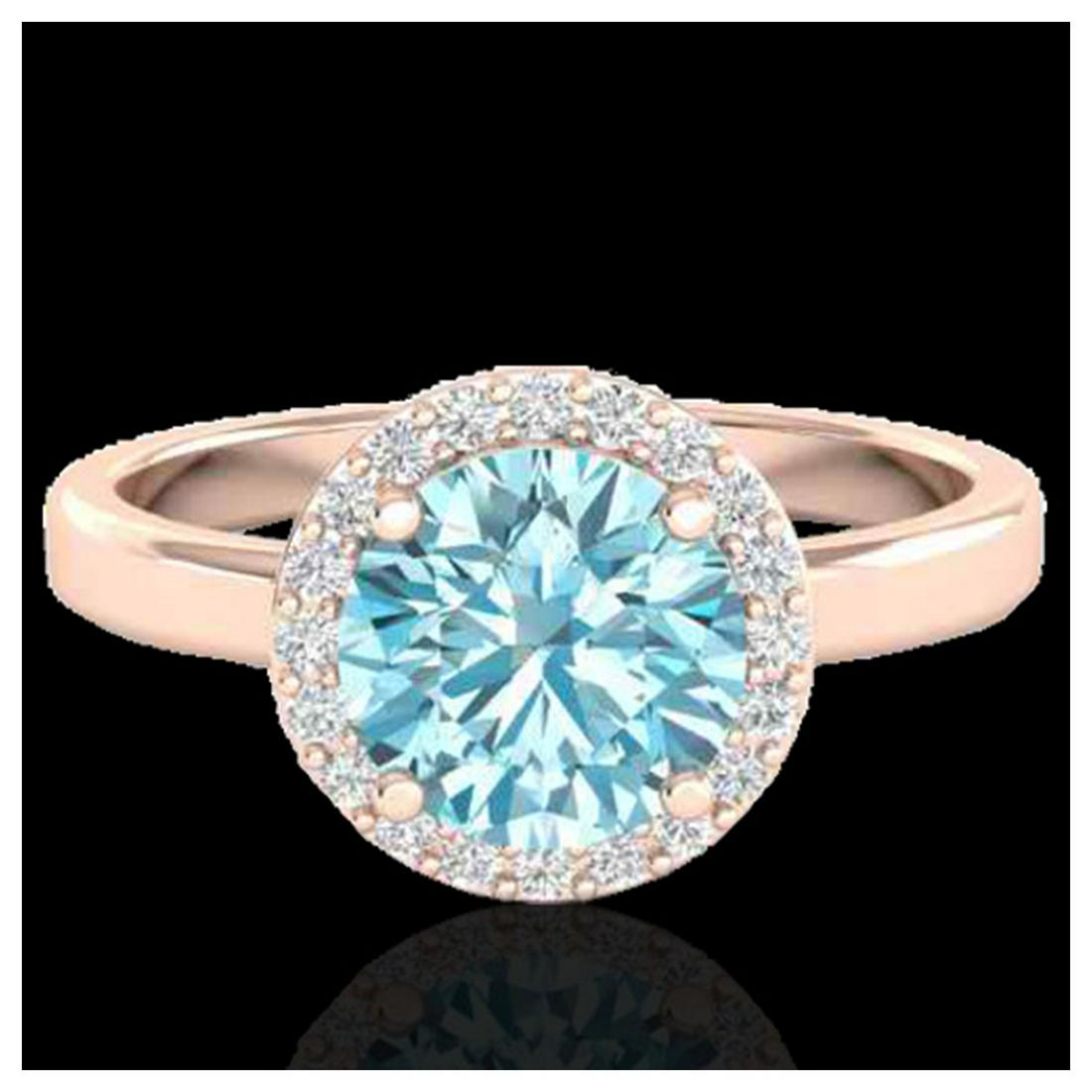 2 ctw Sky Blue Topaz & Halo VS/SI Diamond Ring 14K Rose: REF-41V3Y - SKU:21622 ---- 2 ctw Sky Blue Topaz & Halo VS/SI Diamond Ring 14K Rose Gold Designer Brand Luxury Jewelry, made in the USA Suggested Retail Price: $2,950 Factory offers perfect factory s