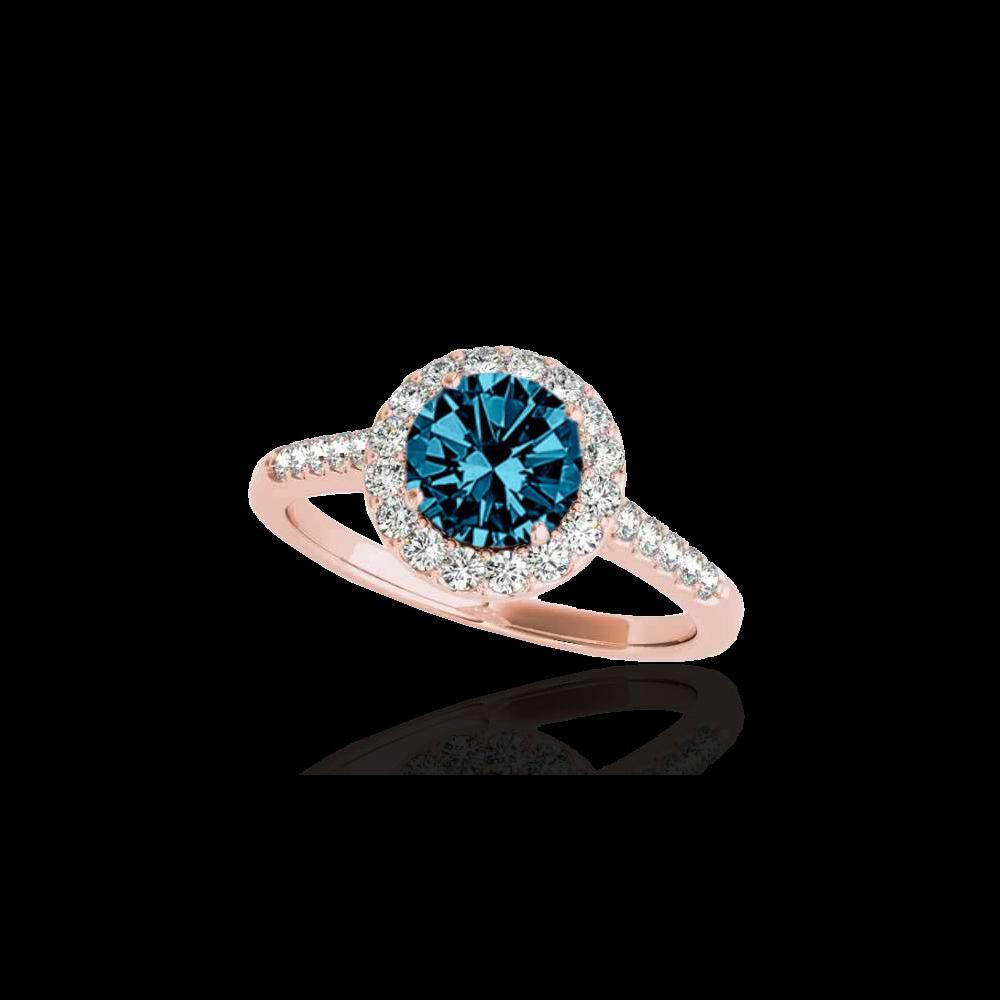 2 ctw SI Certified Fancy Blue Diamond Solitaire Halo: REF-259M3H - SKU: 33496 ---- 2 ctw SI Certified Fancy Blue Diamond Solitaire Halo Ring 10K Rose Gold Designer Brand Luxury Jewelry, made in the USA Suggested Retail Price: $22,800 Factory offers perfe