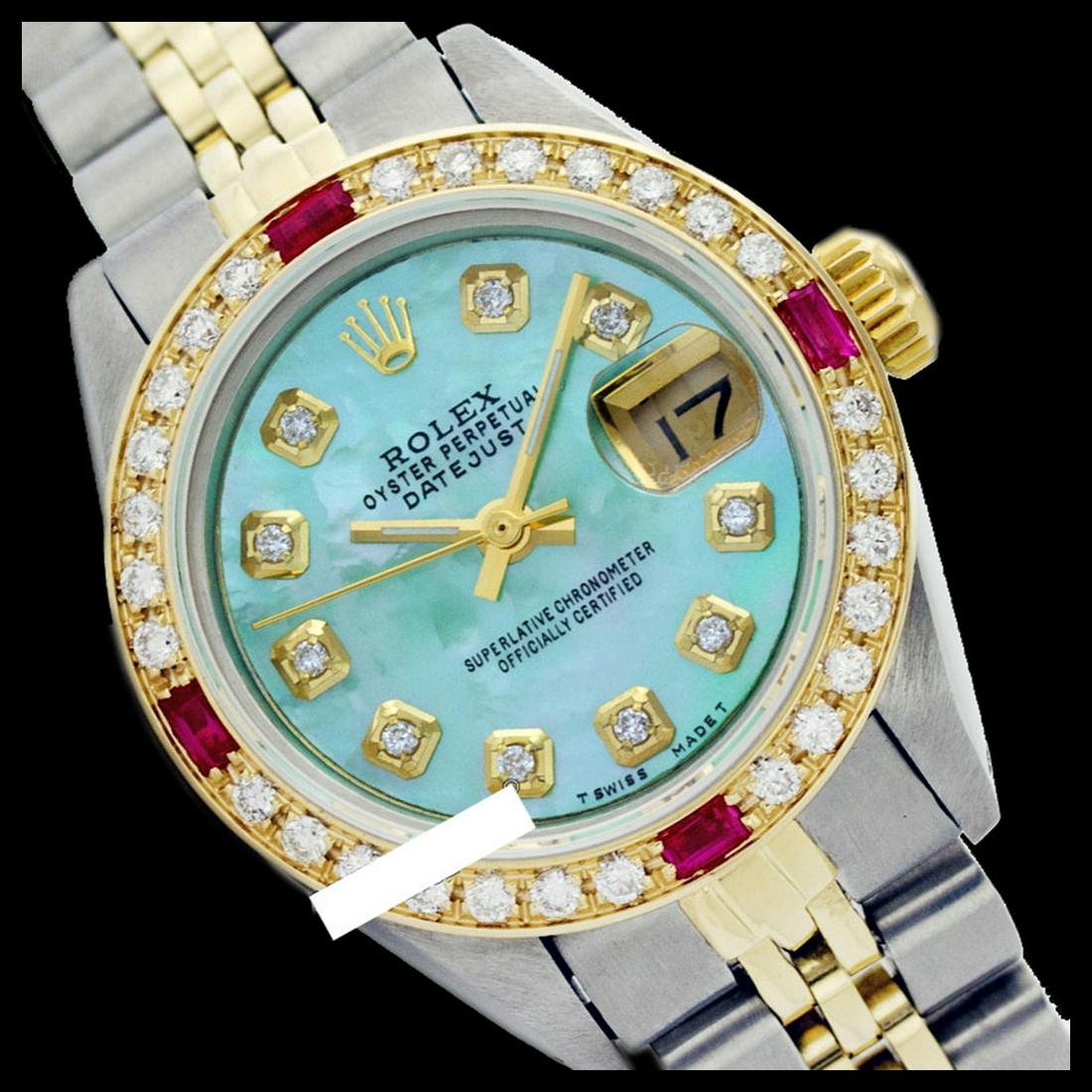 Rolex Ladies Two Tone 14K Gold/SS, Diam Dial &: REF-440N7A ---- Rolex Ladies Two Tone 14K Gold/ss, Diam Dial & Diam/Ruby Bezel, Sapphire CrystalThis watch is in Excellent Condition.Newly serviced & Polished to Factory specifications. Prepetual, Sel