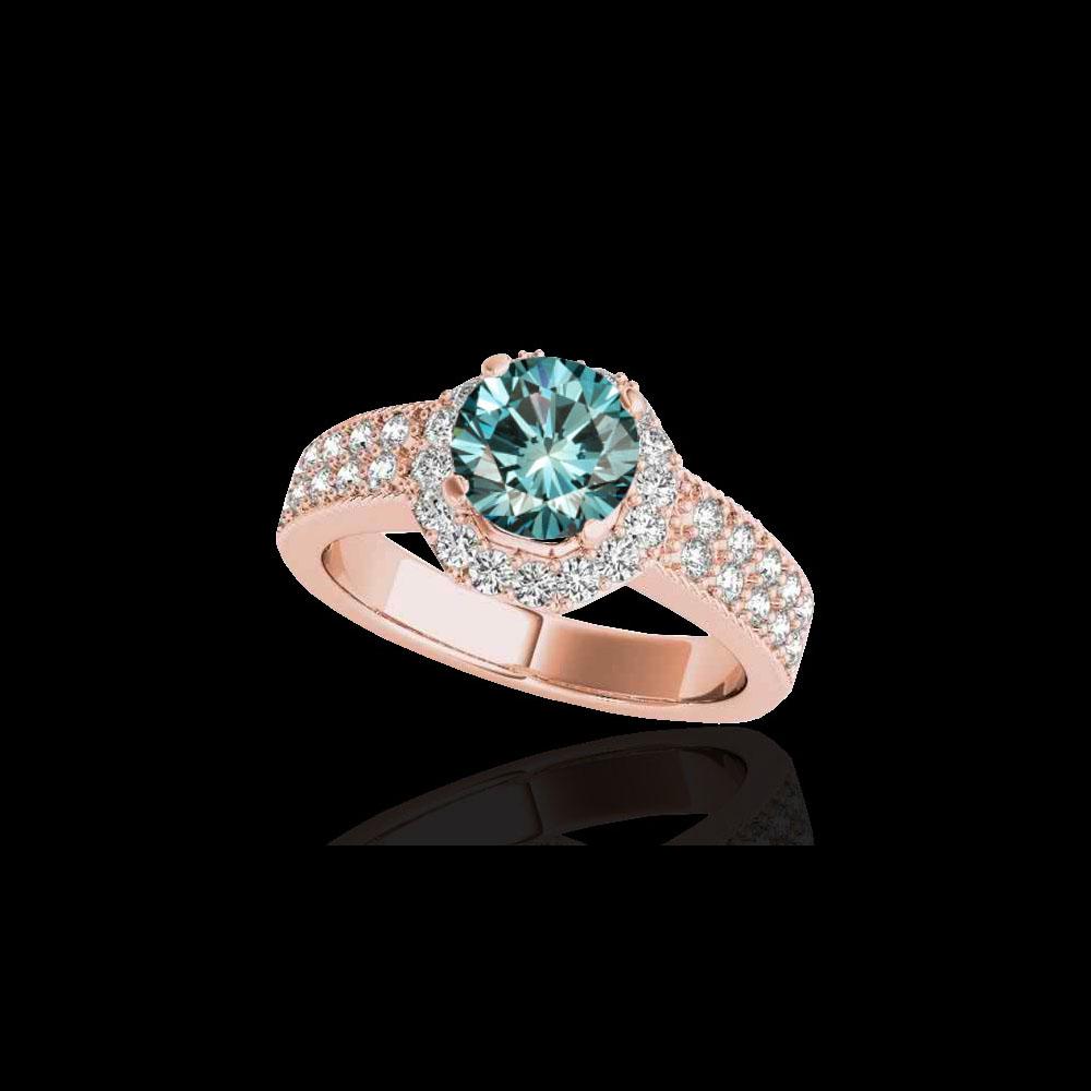1.4 ctw SI Certified Fancy Blue Diamond Solitaire Halo: REF-129V5A - SKU: 34555 ---- 1.4 ctw SI Certified Fancy Blue Diamond Solitaire Halo Ring 10K Rose Gold Designer Brand Luxury Jewelry, made in the USA Suggested Retail Price: $10,450 Factory offers per