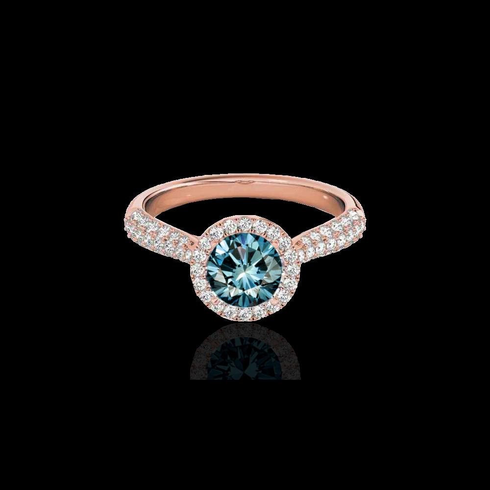 1.40 ctw SI Certified Fancy Blue Diamond Solitaire Halo: REF-127X8Y - SKU: 33304 ---- 1.40 ctw SI Certified Fancy Blue Diamond Solitaire Halo Ring 10K Rose Gold Designer Brand Luxury Jewelry, made in the USA Suggested Retail Price: $10,300 Factory offers pe