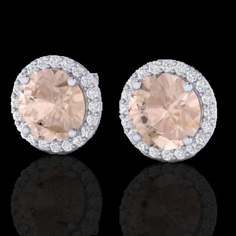 3 ctw Morganite & Halo VS/SI Diamond Micro Pave: REF-81X3A - SKU: 21497 ---- 3 ctw Morganite & Halo VS/SI Diamond Micro Pave Earrings 18k White Gold Designer Brand Luxury Jewelry, made in the USA Suggested Retail Price: $5,350 Factory offers perfect