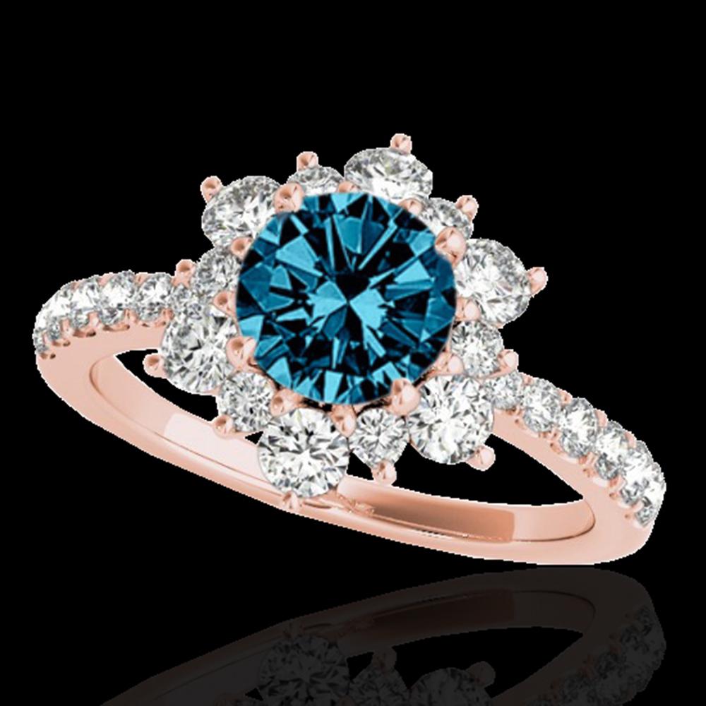 2 ctw SI Certified Blue Diamond Solitaire Halo Ring 10k: REF-163H6R - SKU: 33712 ---- 2 ctw SI Certified Blue Diamond Solitaire Halo Ring 10k Rose Gold Designer Brand Luxury Jewelry, made in the USA Suggested Retail Price: $13,200 Factory offers perfect fac