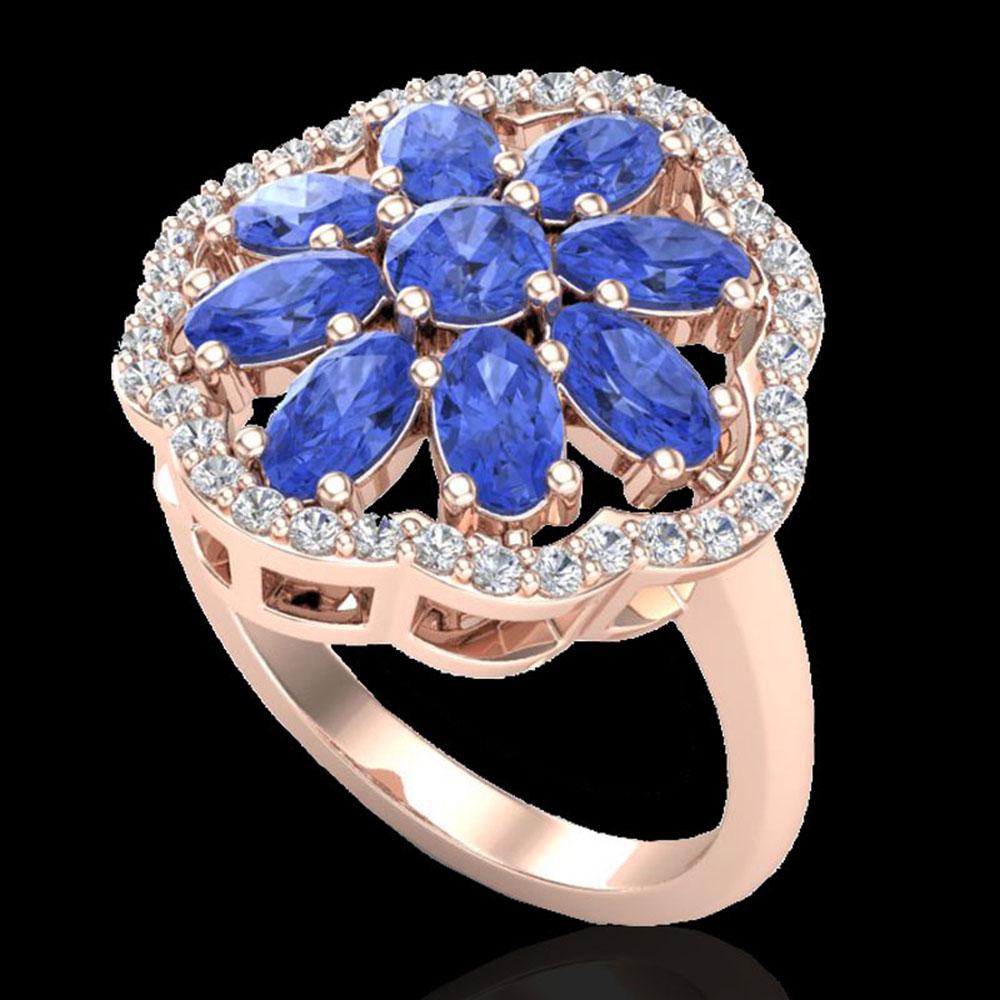 3 ctw Tanzanite & VS/SI Diamond Cluster Designer Ring: REF-52R3X - SKU: 20788 ---- 3 ctw Tanzanite & VS/SI Diamond Cluster Designer Ring 10K Rose Gold Designer Brand Luxury Jewelry, made in the USA Suggested Retail Price: $4,800 Factory offers perfect fac