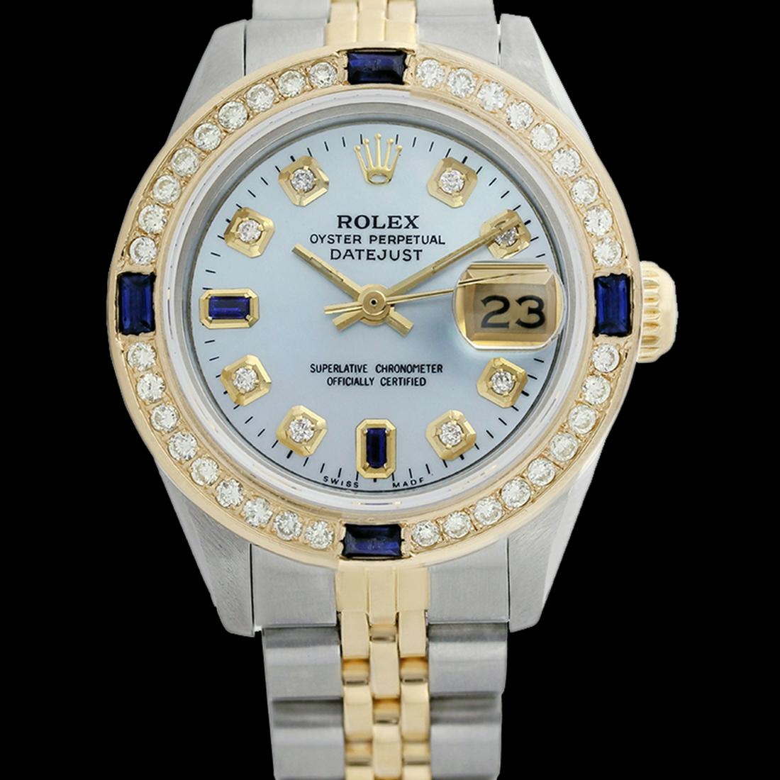 Rolex Ladies Two Tone 14K Gold/SS, Diam/Sapphire Dial &: REF-440A7N ---- Rolex Ladies Two Tone 14K Gold/ss, Diam/Sapphire Dial & Diam Bezel, Sapphire CrystalThis watch is in Excellent Condition.Newly serviced & Polished to Factory specifications. Prepetual,
