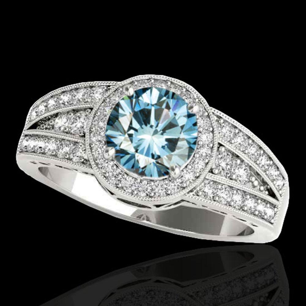 1.5 ctw SI Certified Fancy Blue Diamond Solitaire Halo: REF-135M2G - SKU: 34074 ---- 1.5 ctw SI Certified Fancy Blue Diamond Solitaire Halo Ring 10k White Gold Designer Brand Luxury Jewelry, made in the USA Suggested Retail Price: $10,900 Factory offers pe