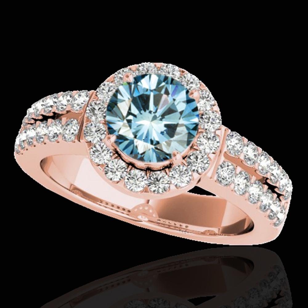 1.5 ctw SI Certified Fancy Blue Diamond Solitaire Halo: REF-163R6K - SKU: 33995 ---- 1.5 ctw SI Certified Fancy Blue Diamond Solitaire Halo Ring 10k Rose Gold Designer Brand Luxury Jewelry, made in the USA Suggested Retail Price: $13,200 Factory offers per