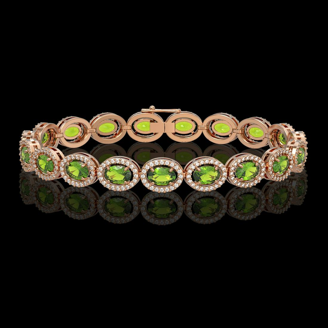 13.87 ctw Peridot & Diamond Micro Pave Halo Bracelet: REF-263W6H - SKU: 40479 ---- 13.87 ctw Peridot & Diamond Micro Pave Halo Bracelet 10k Rose Gold Designer Brand Luxury Jewelry, made in the USA Suggested Retail Price: $14,500 Factory offers perfect fa
